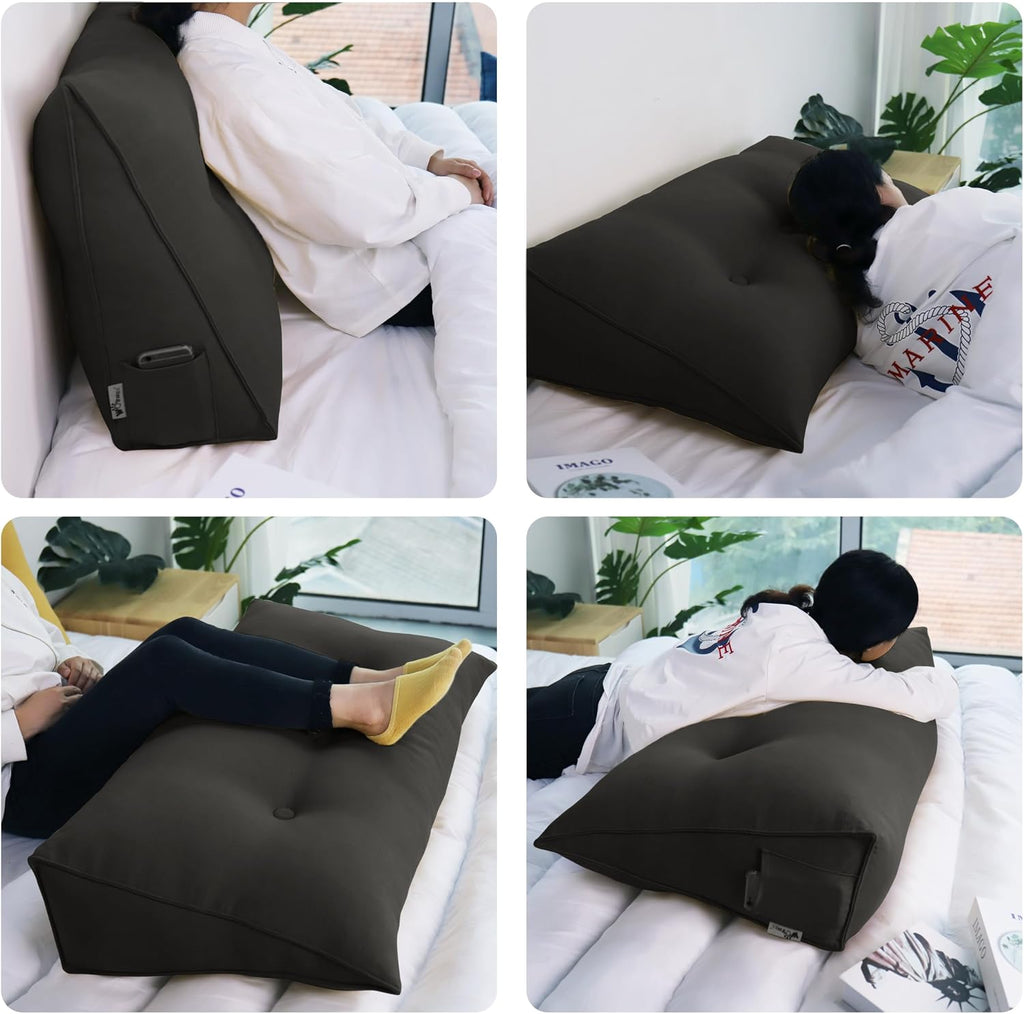 WOWMAX 80% Cotton 20% Linen Blend Headboard Pillow – California King Size Reading Wedge Backrest for Bed, Handmade Firm Support Bolster…