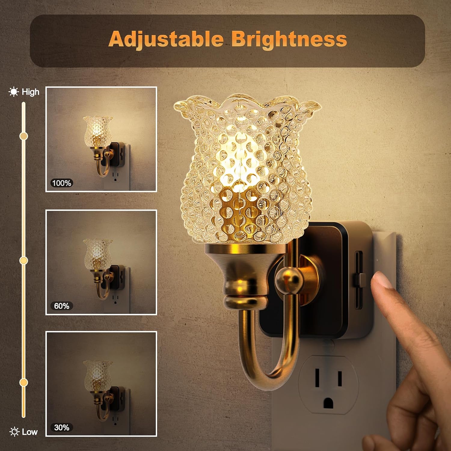 JandCase Night Light, Glass Night Lights Plug into Wall, Dimmble Floral LED Nightlight, 0-100 LM Flower Nightlights, Dusk to Dawn Sensor…