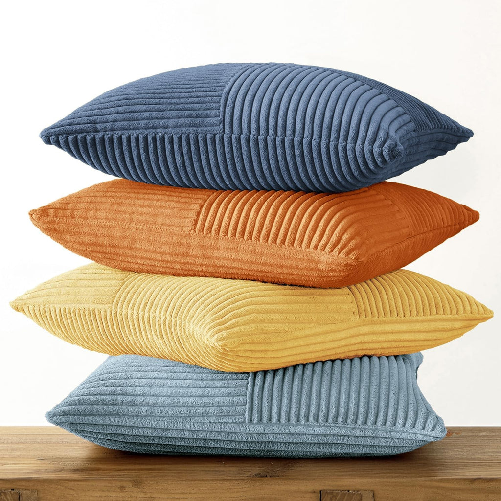 Miulee Summer Yellow Blue Decorative Throw Pillow Covers 18x18 Inch Set of 4 Soft Corduroy Boho Patchwork Pillow Covers Modern Farmhouse Br…