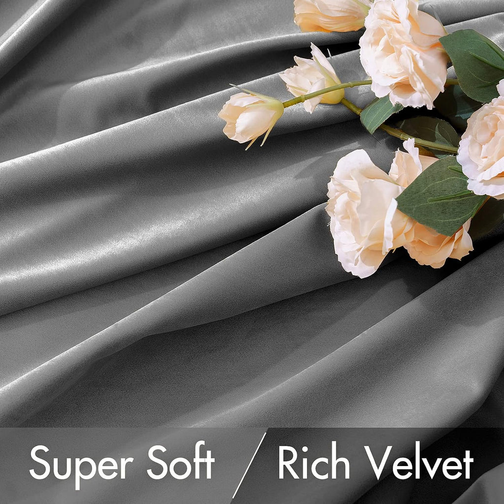 Miulee Grey Velvet Curtains 90 inches 2 Panels - Luxury Blackout Curtains for Bedroom Living Room Thermal Insulated Super Soft Window Drape…