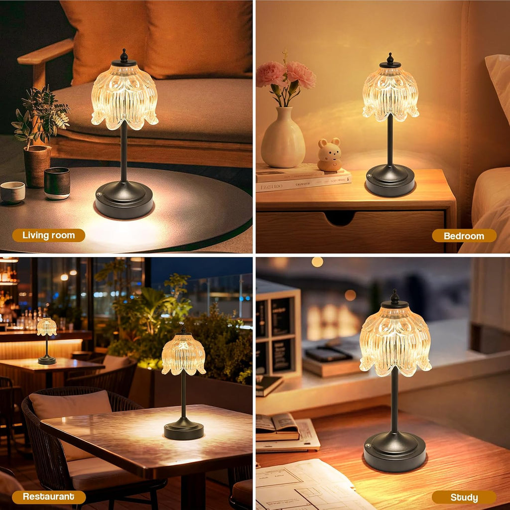 Cordless Lotus Flower Table Lamp, 5200mAh Rechargeable Battery Operated Portable Lamp, 3-Color Dimmable Touch Control Small Desk Lamp for…