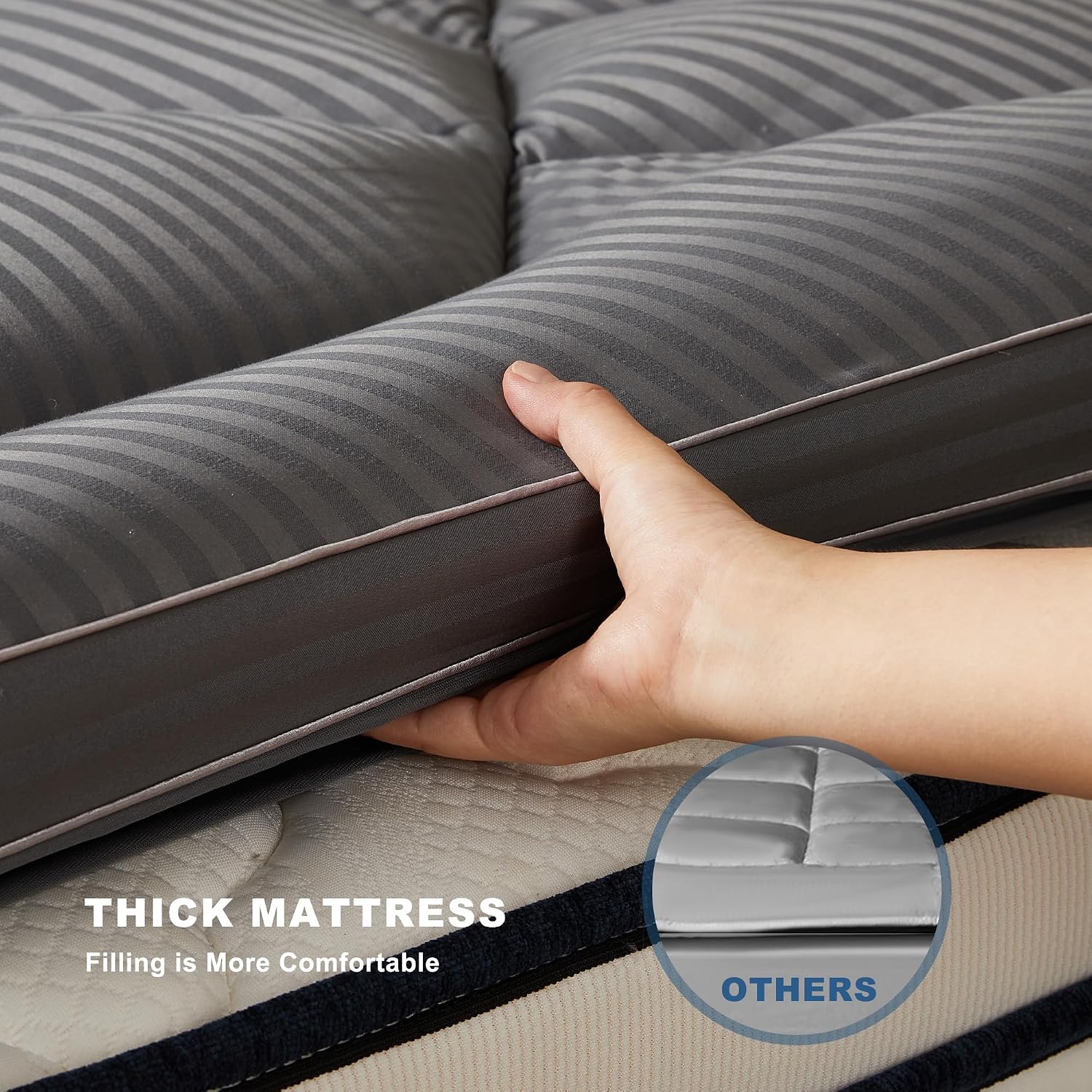 Bedlore Full Mattress Topper, Thick Pillow Top Pad for Back, Cooling Soft Mattress Cover with Deep Pockets 6-15 inch 15 inch Gray
