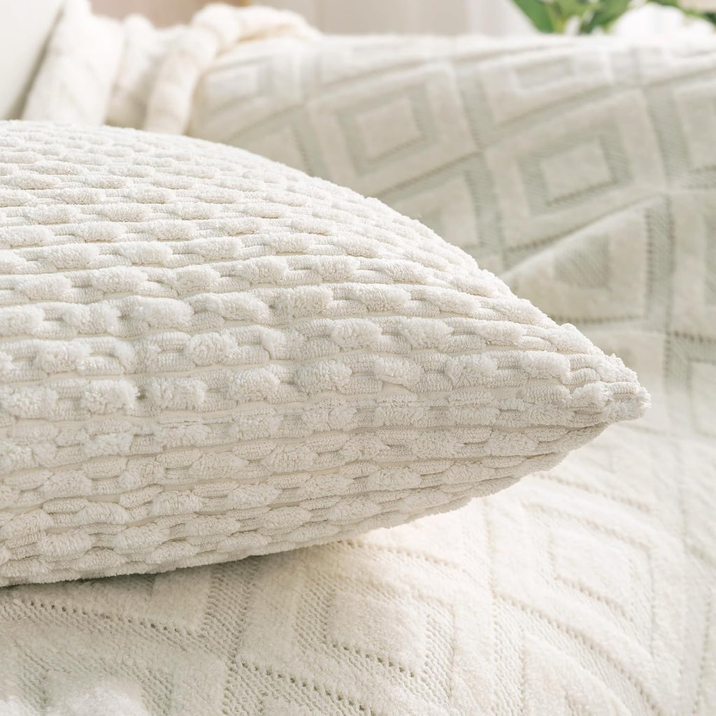 Cozoomy Set of 4 Cream White Decorative Throw Pillow Covers 22x22 Inch Corduroy Pillow Covers for Bed Couch Sofa Living Room Soft Square Cu…