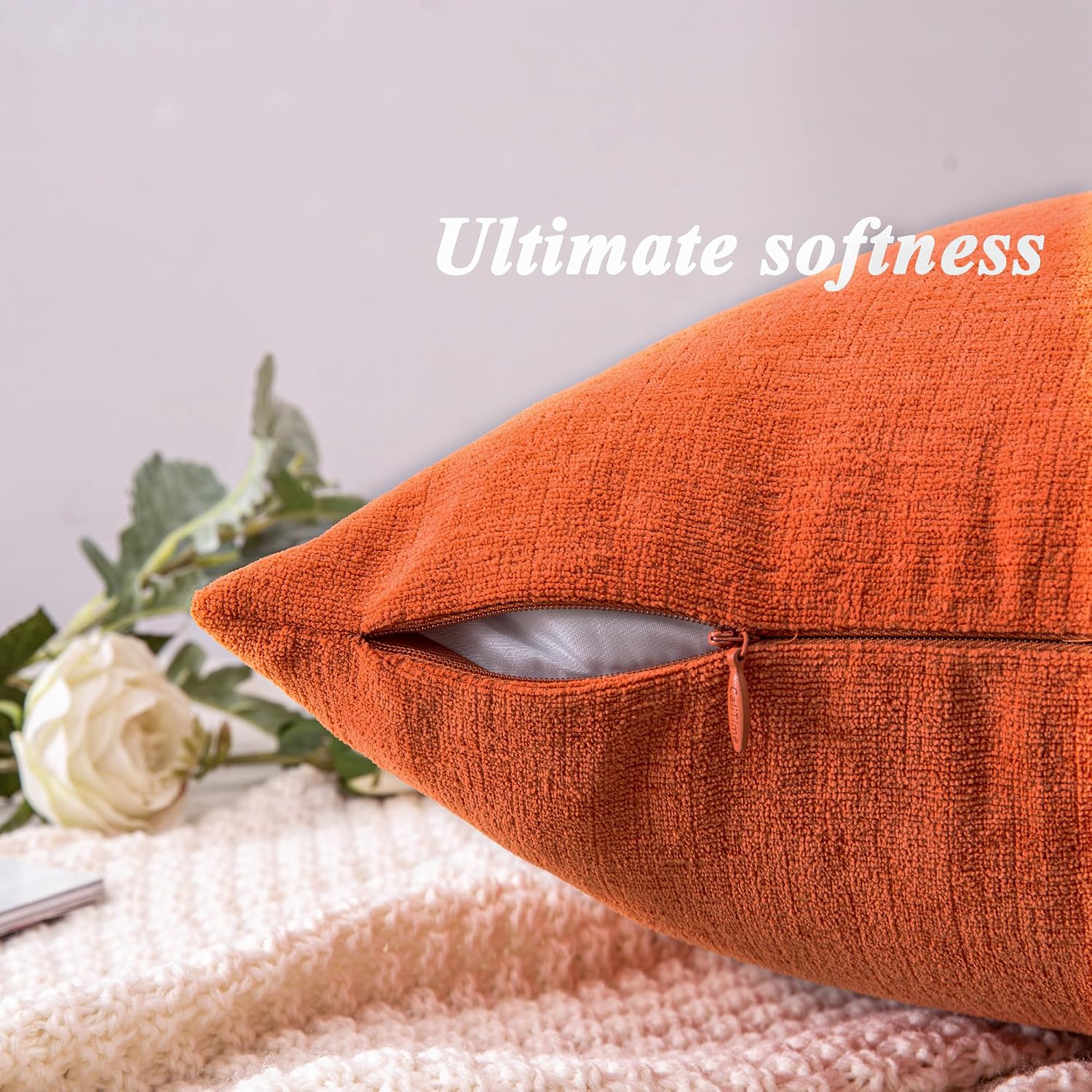 Gawamay Decorative Chenille Throw Pillow Covers 26x26 Inch Pack of 2, Soft Square Couch Pillow Cover for Sofa Cushion Living Room Bedroom S…