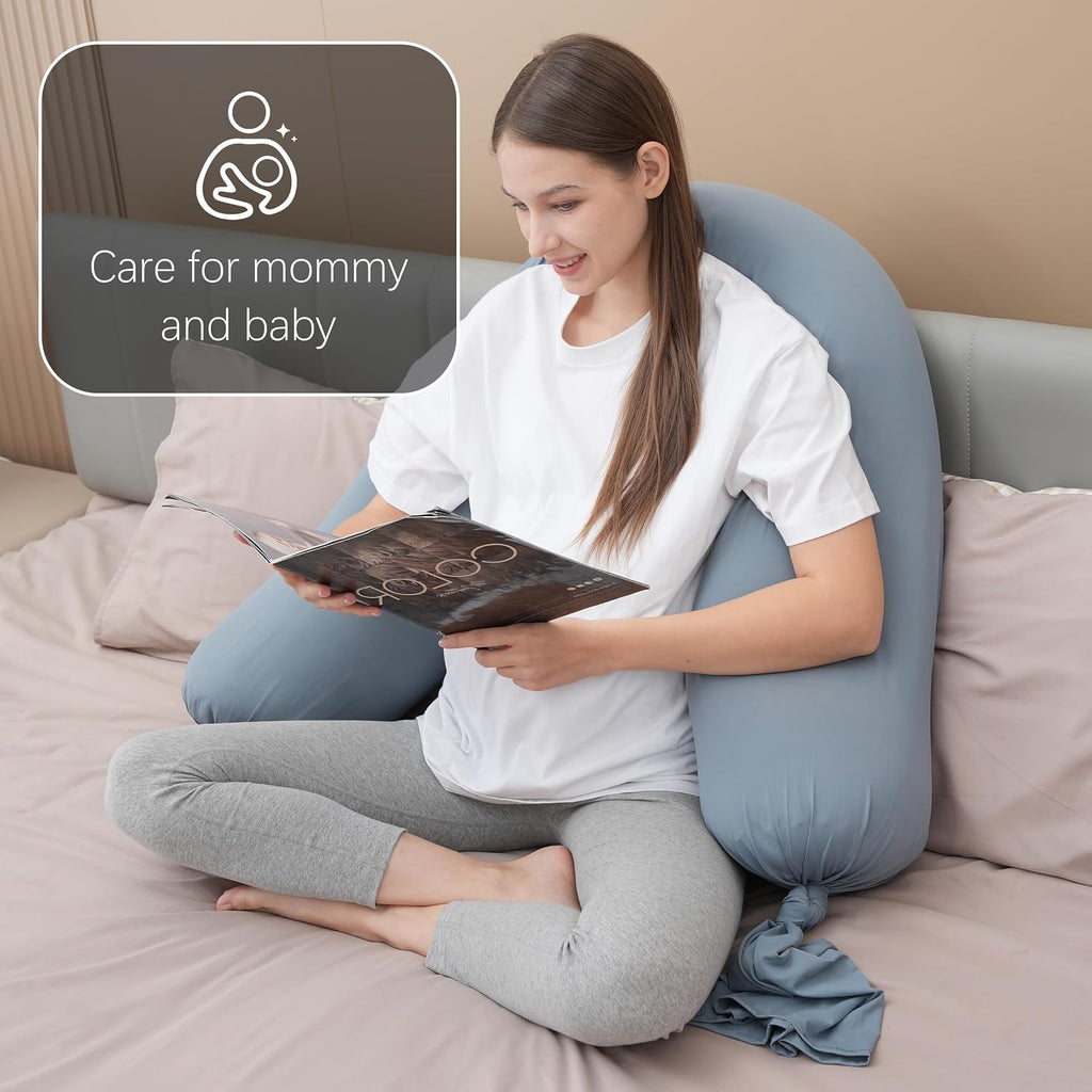 Moonpark MOON PARK Pregnancy Pillow - Incredibly Smooth and Soft Cooling Cover I Shaped Full Body Maternity Pillow with Removable Cover - S…