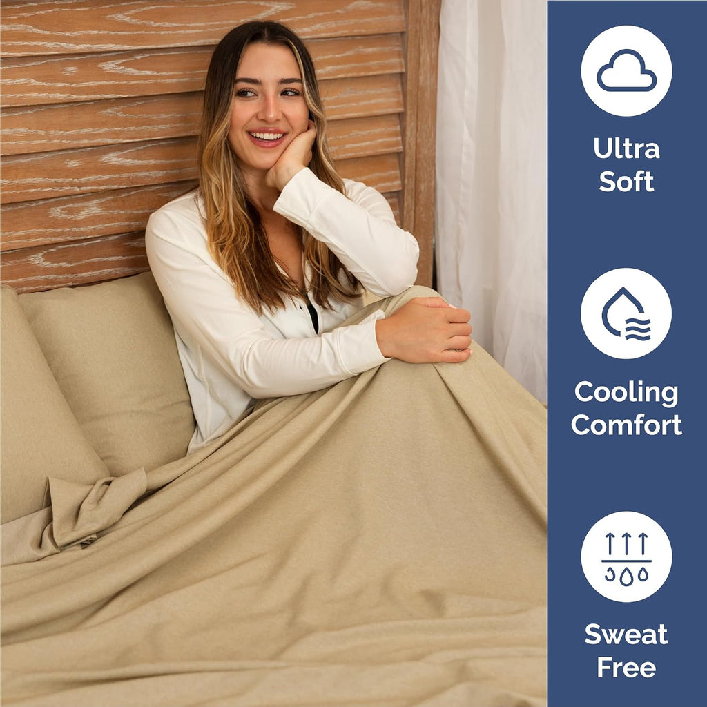 Queen Size 4 Piece Hotel Luxury Bed Sheet Set - Breathable, Cooling, Deep Pocket, Easy-Fit, Soft & Wrinkle Free - Heathered Tan