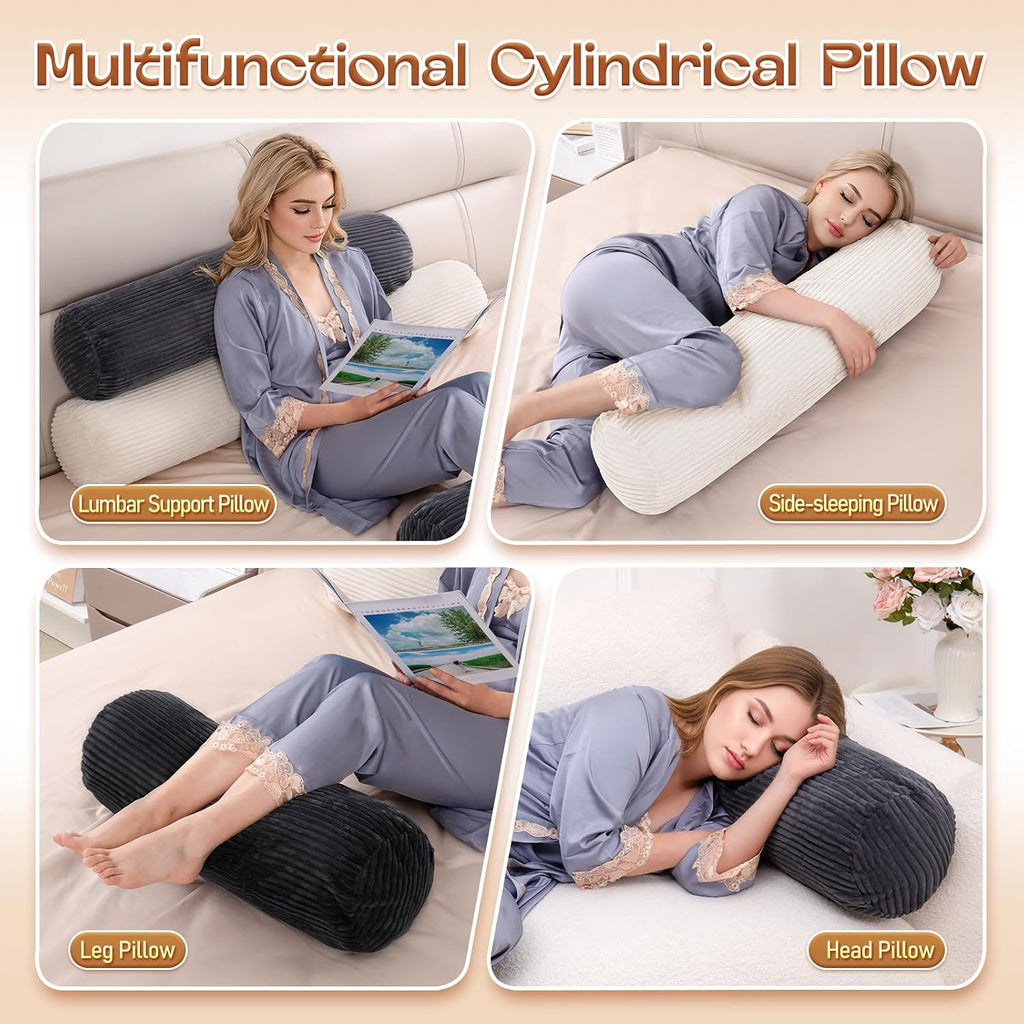 1Middleone 1 MIDDLE ONE Body Pillow for Adults, Long Bolster Pillow for Bed, Decorative Round Roll Hug Pillow with Corduroy Cover (Dark Gre…