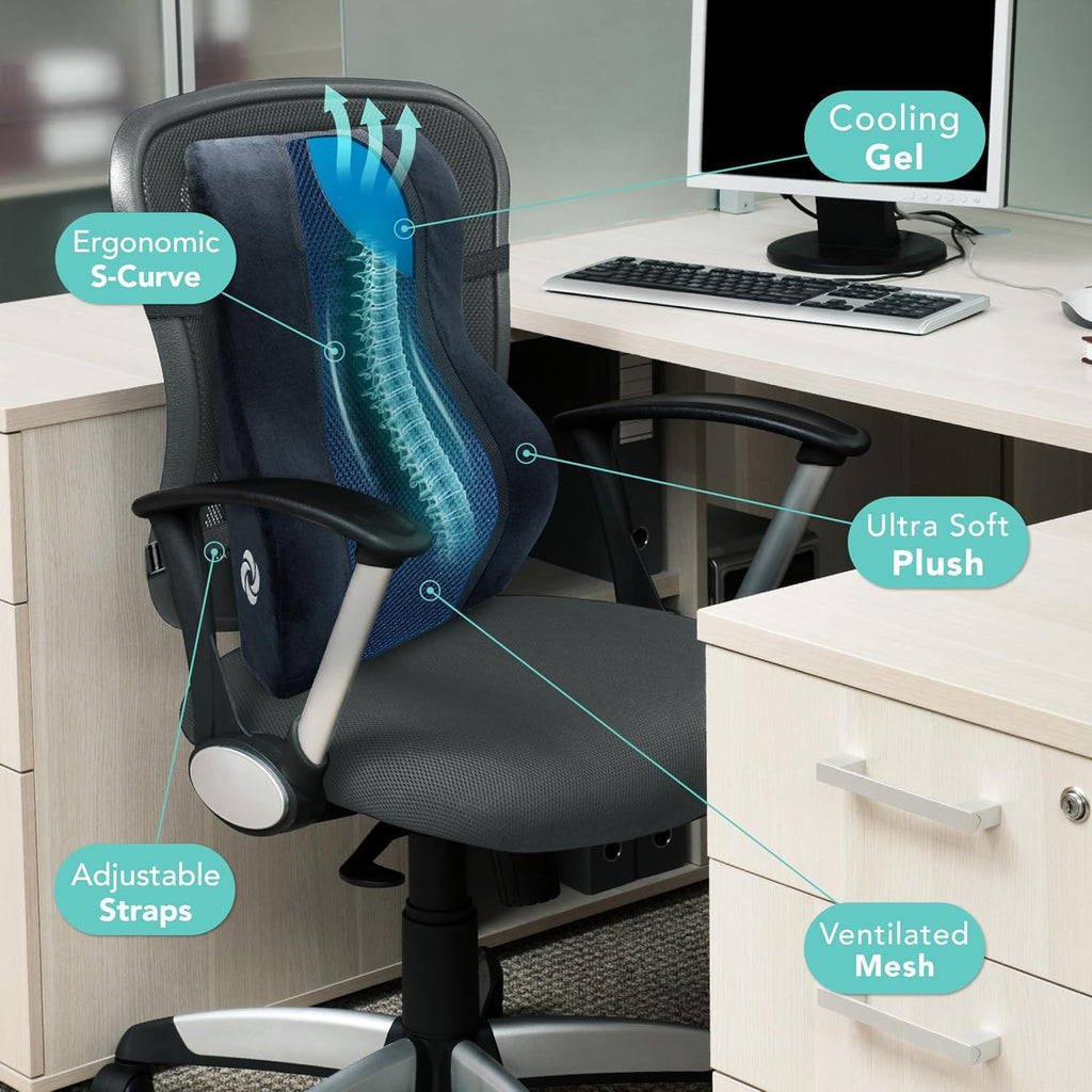 Samsonite Memory Foam Lumbar Support Pillow, Ergonomic Back Cushion for Office Chair, Gaming Chair, Auto Back Support with Cooling Gel…