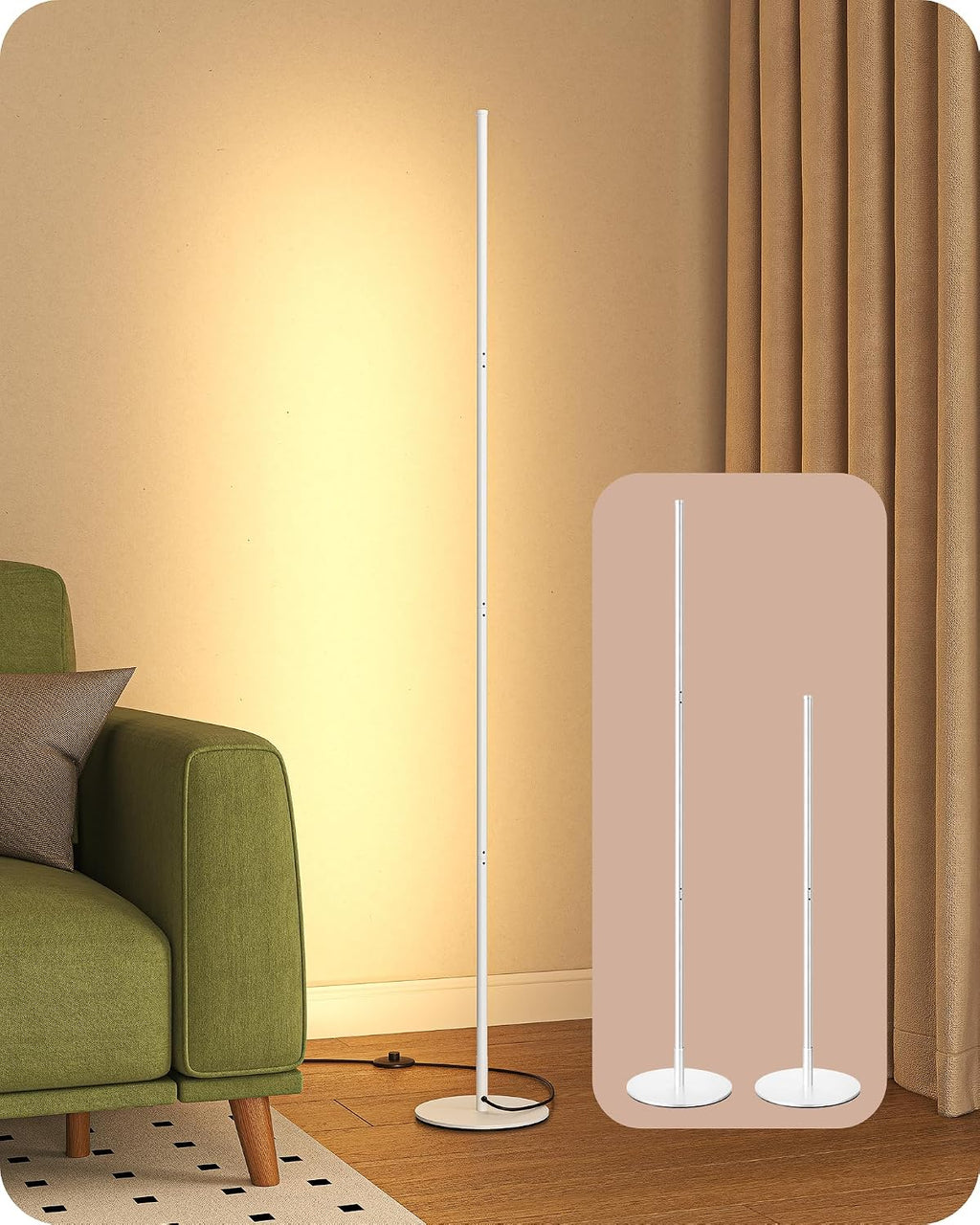 Edishine LED Corner Floor Lamp, 57.5" Minimalist Dimmable Sleek Light, Adjustable Height, Tall Floor Lamps for Living Room, Bedroom, Office…
