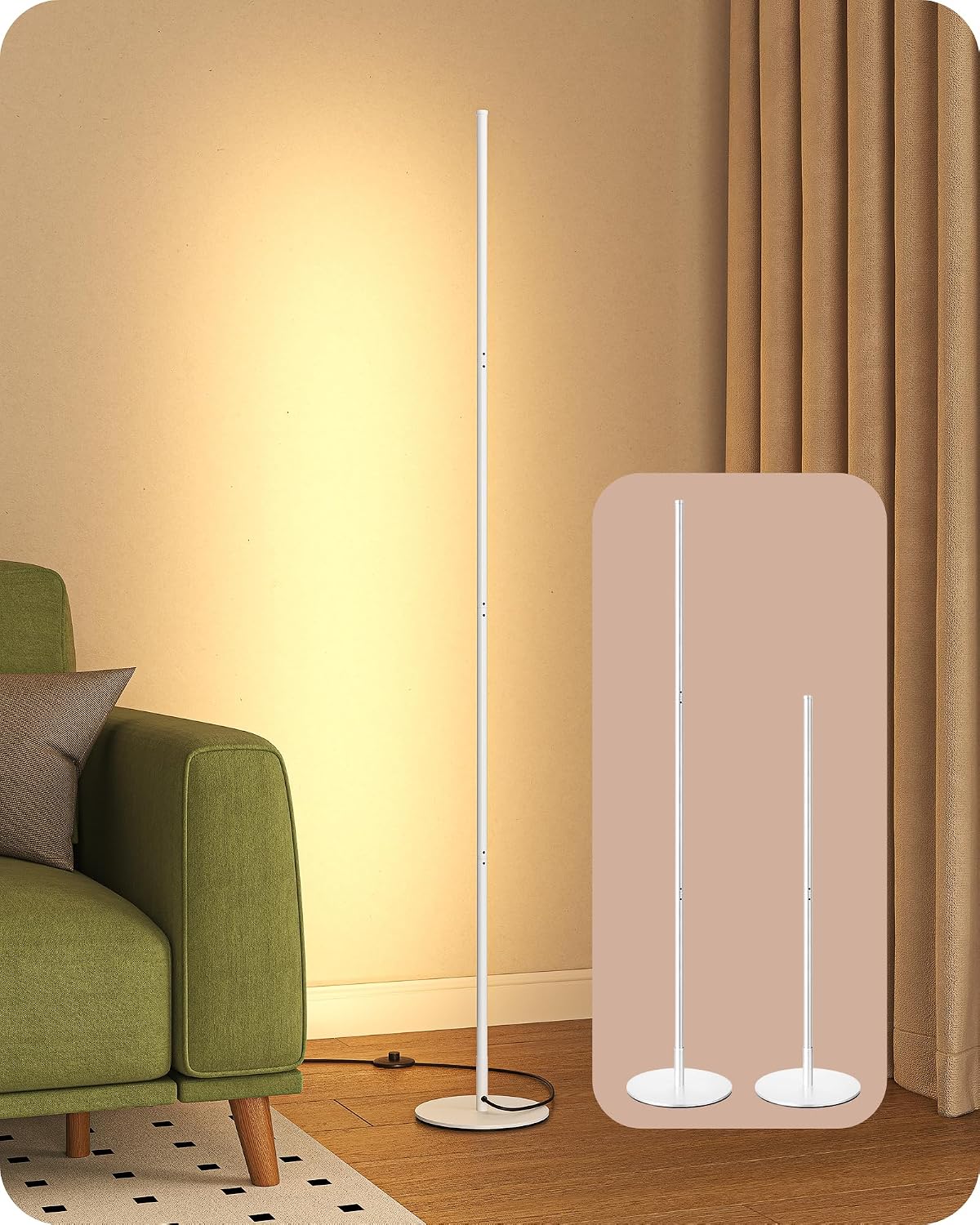 Edishine LED Corner Floor Lamp, 57.5" Minimalist Dimmable Sleek Light, Adjustable Height, Tall Floor Lamps for Living Room, Bedroom, Office…