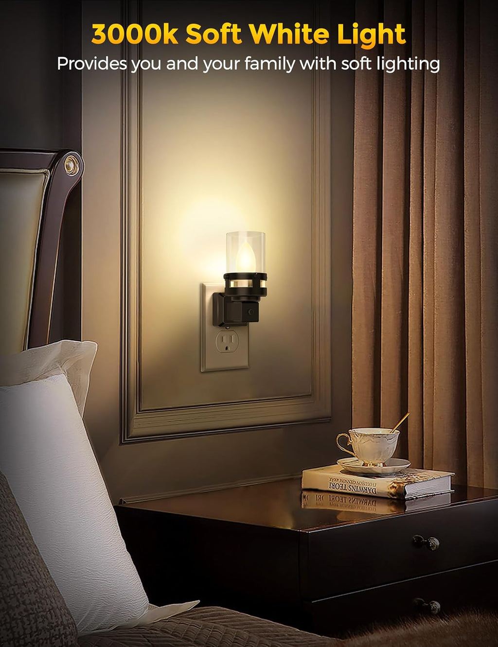 Briignite Candle Night Light Plug in [2 Pack], Vintage Night Lights Plug into Wall, LED Night Light with Dusk to Dawn Light Sensor, 3000K…