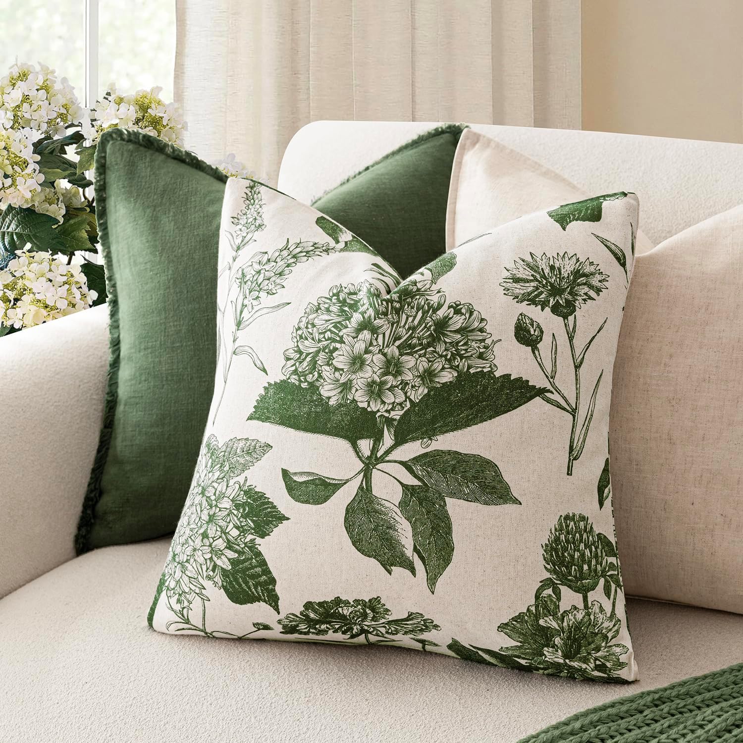 Foindtower Set of 2 Linen Floral Throw Pillow Covers Neutral Vintage Print Decorative Cozy Cushion Covers Farmhouse Boho Home Decor for…