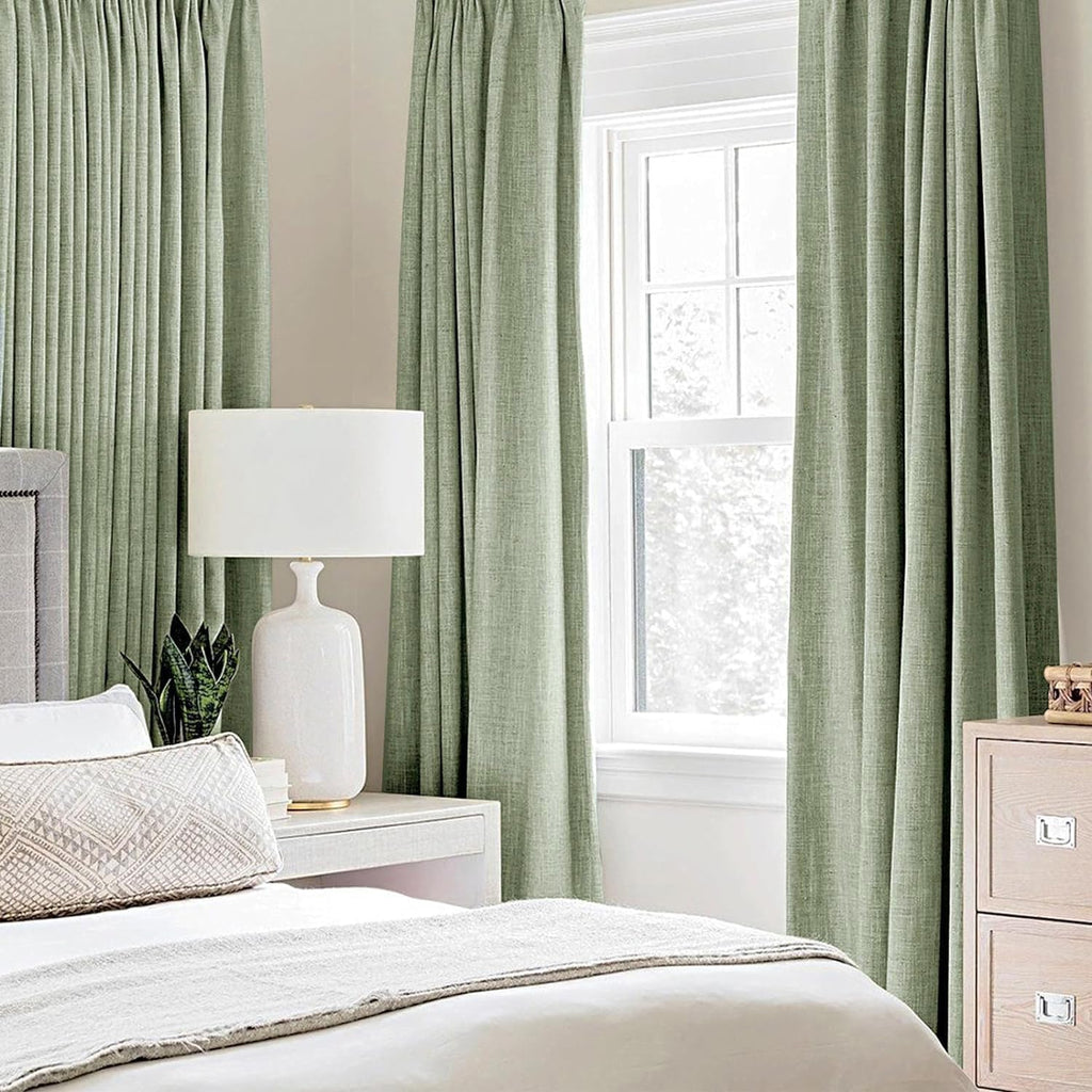 Miulee Linen Texture Curtains for Bedroom Solid 100% Blackout Thermal Insulated Sage Green Curtains Grommet Room Darkening Drapes for Livin…