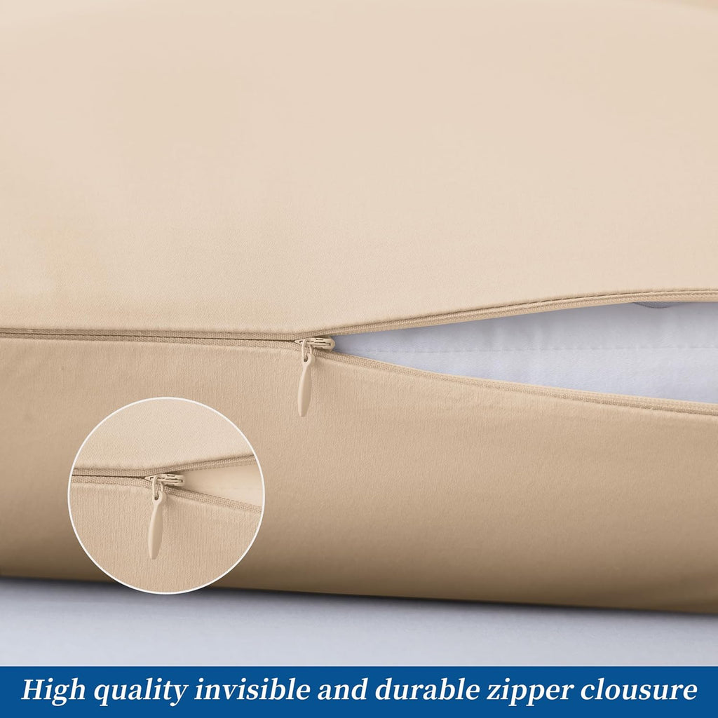 ZaizaiHome Pillow Cases Standard Size 4 Pcs,100% Egyptian Cotton 400 Thread Count Sateen Weave Beige Pillowcases Standard Size, Quality Pil…