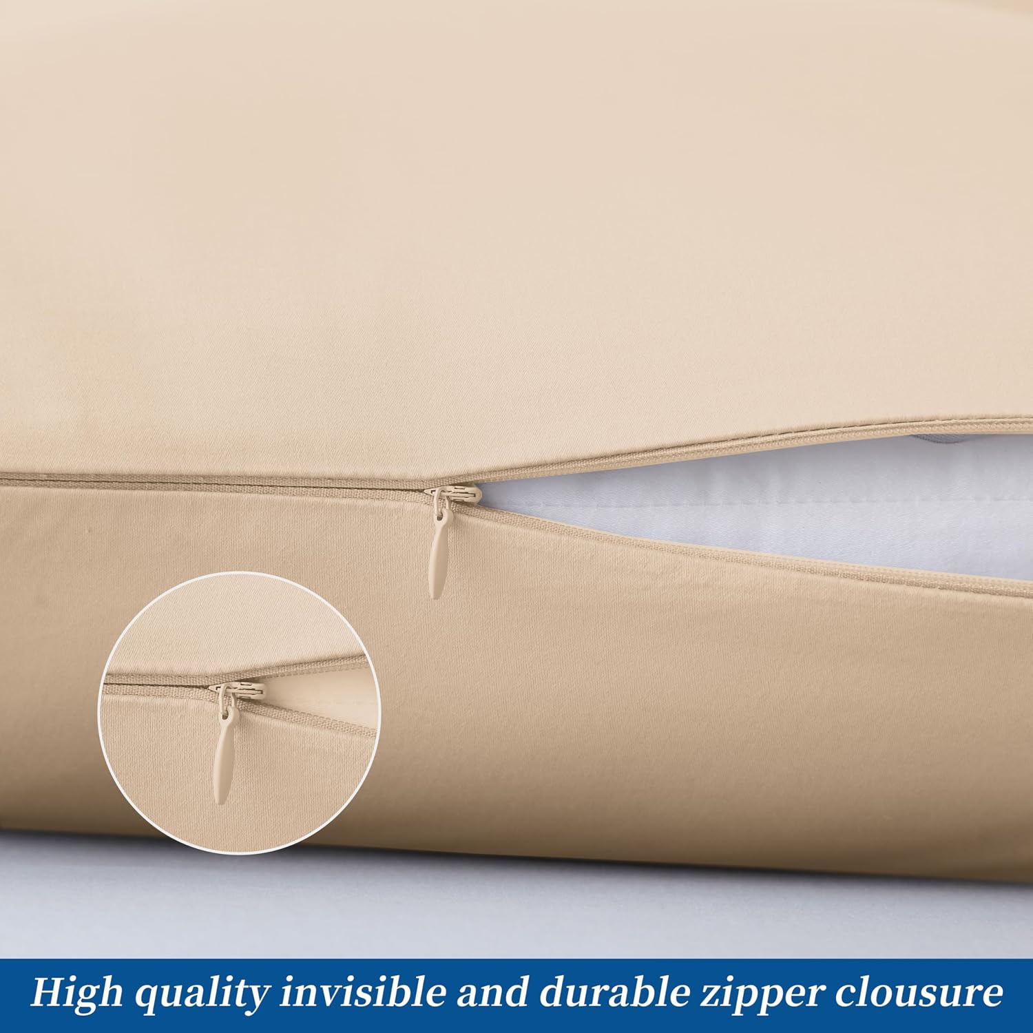 ZaizaiHome Pillow Cases Queen Size 4 Pcs, 100% Egyptian Cotton 400 Thread Count Sateen Weave Beige Pillowcases Queen Size, Quality Pillow C…