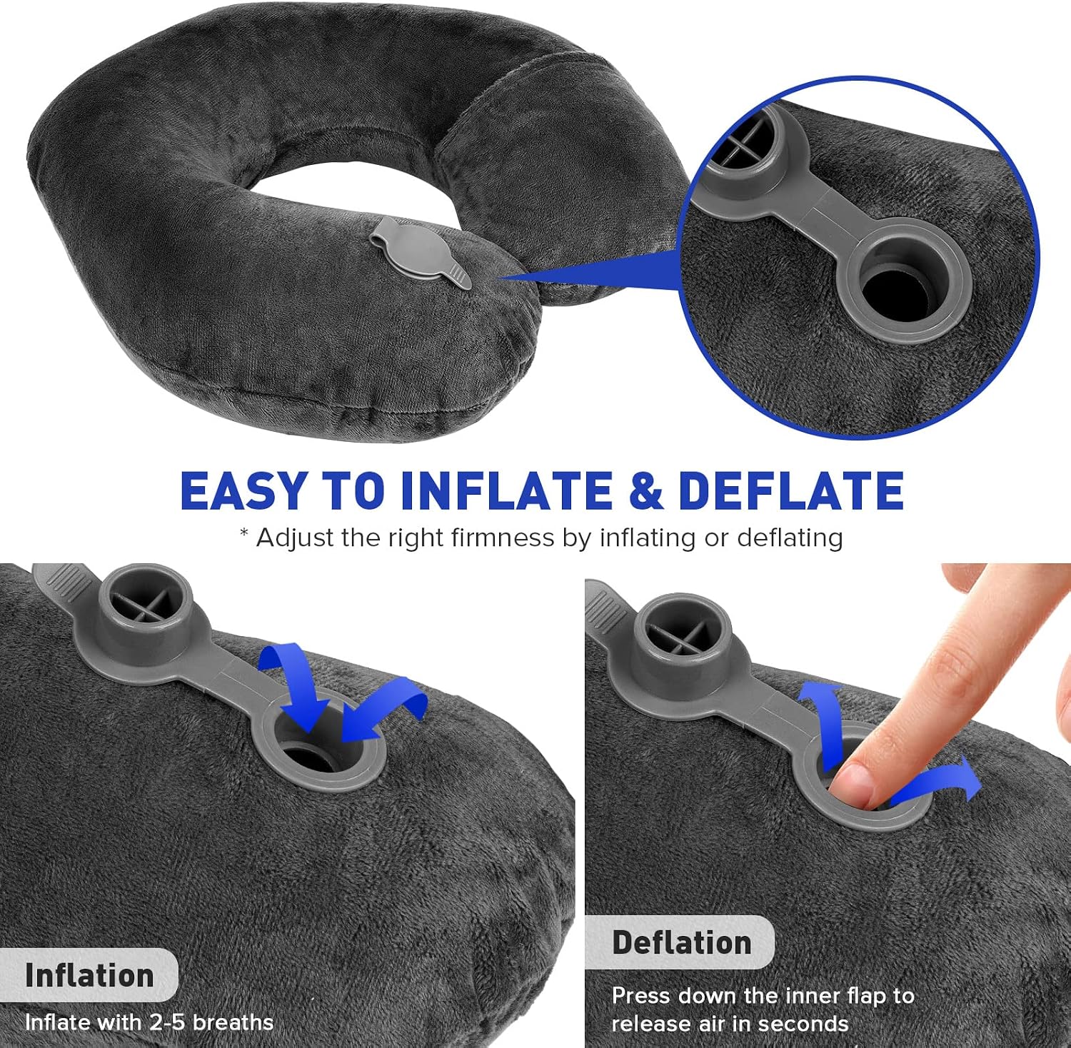 Rewondah Inflatable Travel Pillow, Inflatable Neck Pillow for Traveling Airplane, Travel Pillow with Soft Velour Washable Cover, U Shape…