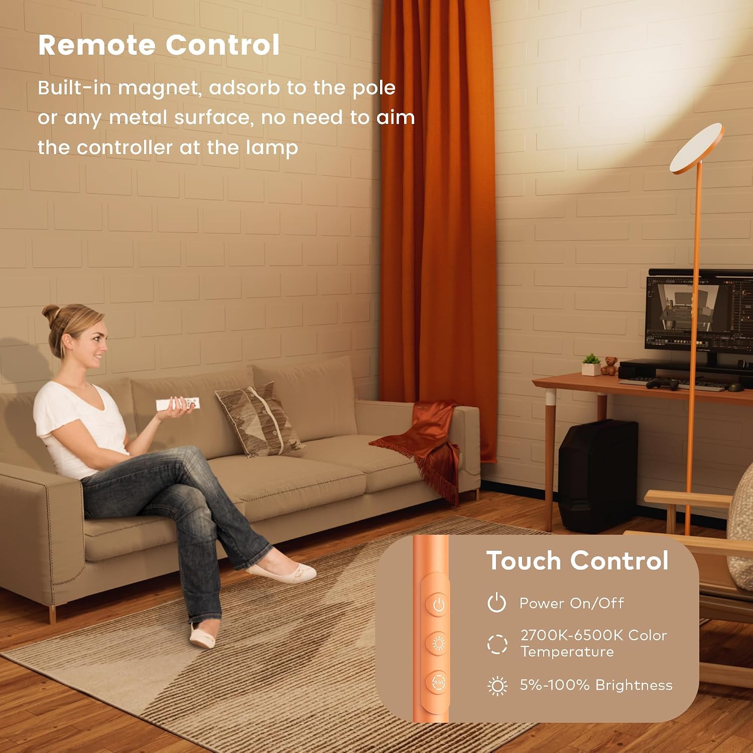 Floor Lamp, Bright 36W 3500LM Standing Lamp with Remote, 2700K Soft White to 6500K Cool White Adjustable, Touch Control Dimmable Torchiere…