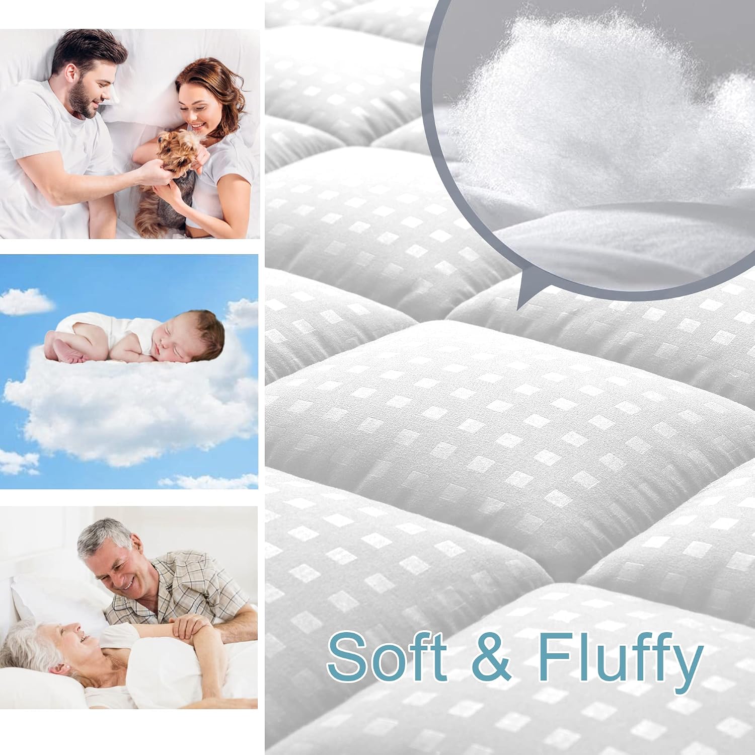 HYLEORY King Mattress Pad Quilted Fitted Mattress Protector Cooling Pillow Top Mattress Cover Breathable Fluffy Soft Mattress Topper with…