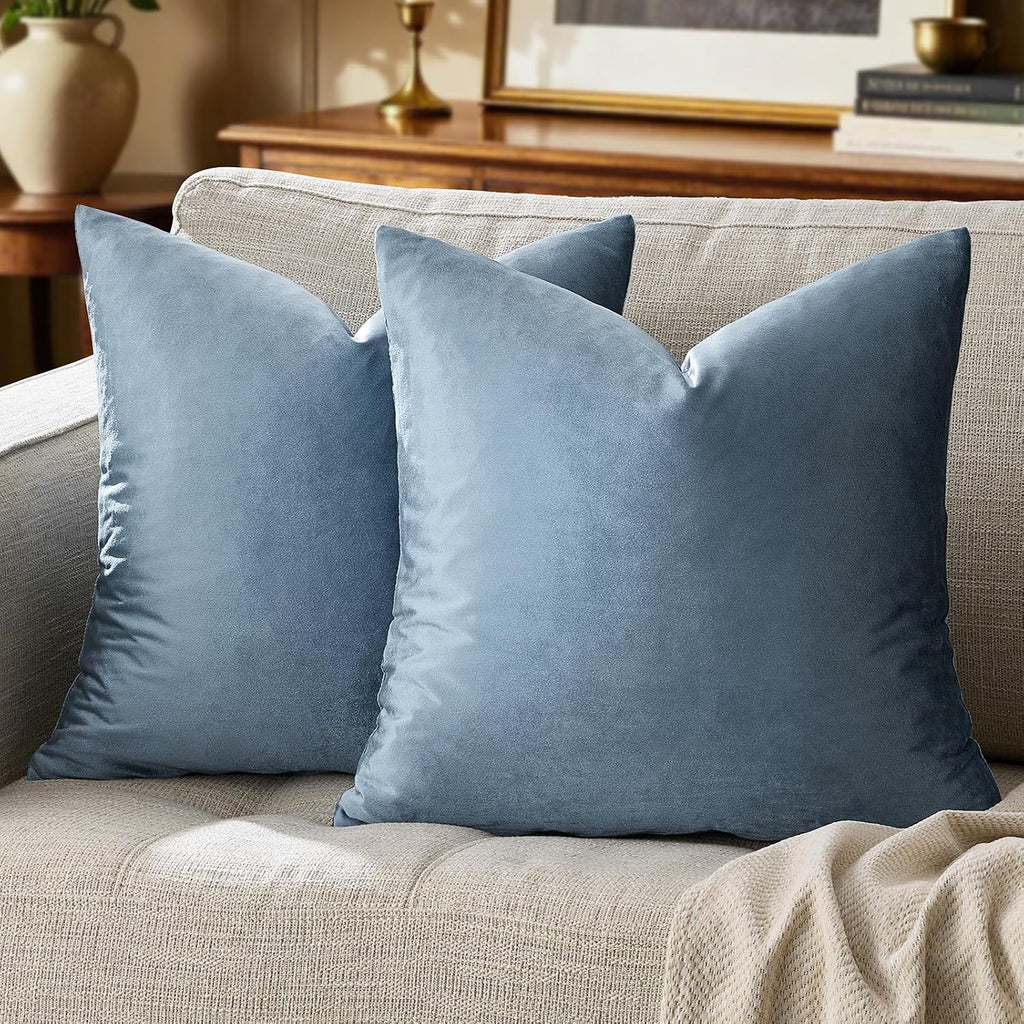 GIGIZAZAFocusingonhomedecoration GIGIZAZA Decorative Throw Pillow Covers 26x26, Set of 2 Stone Blue Square Couch Pillow Covers, Velvet Sofa B…