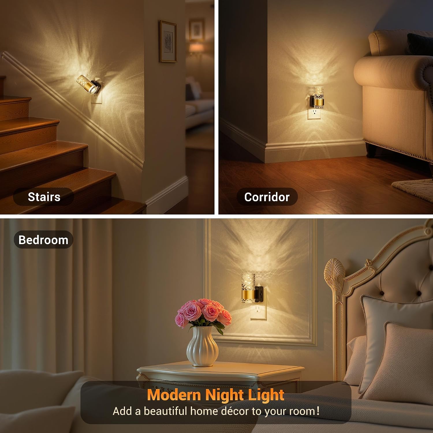 JandCase Night Light, Automatic Night Lights Plug into Wall,2 Pack 3000K LED Nightlights with 0-100LM Adjustable Brightness, Night Light…