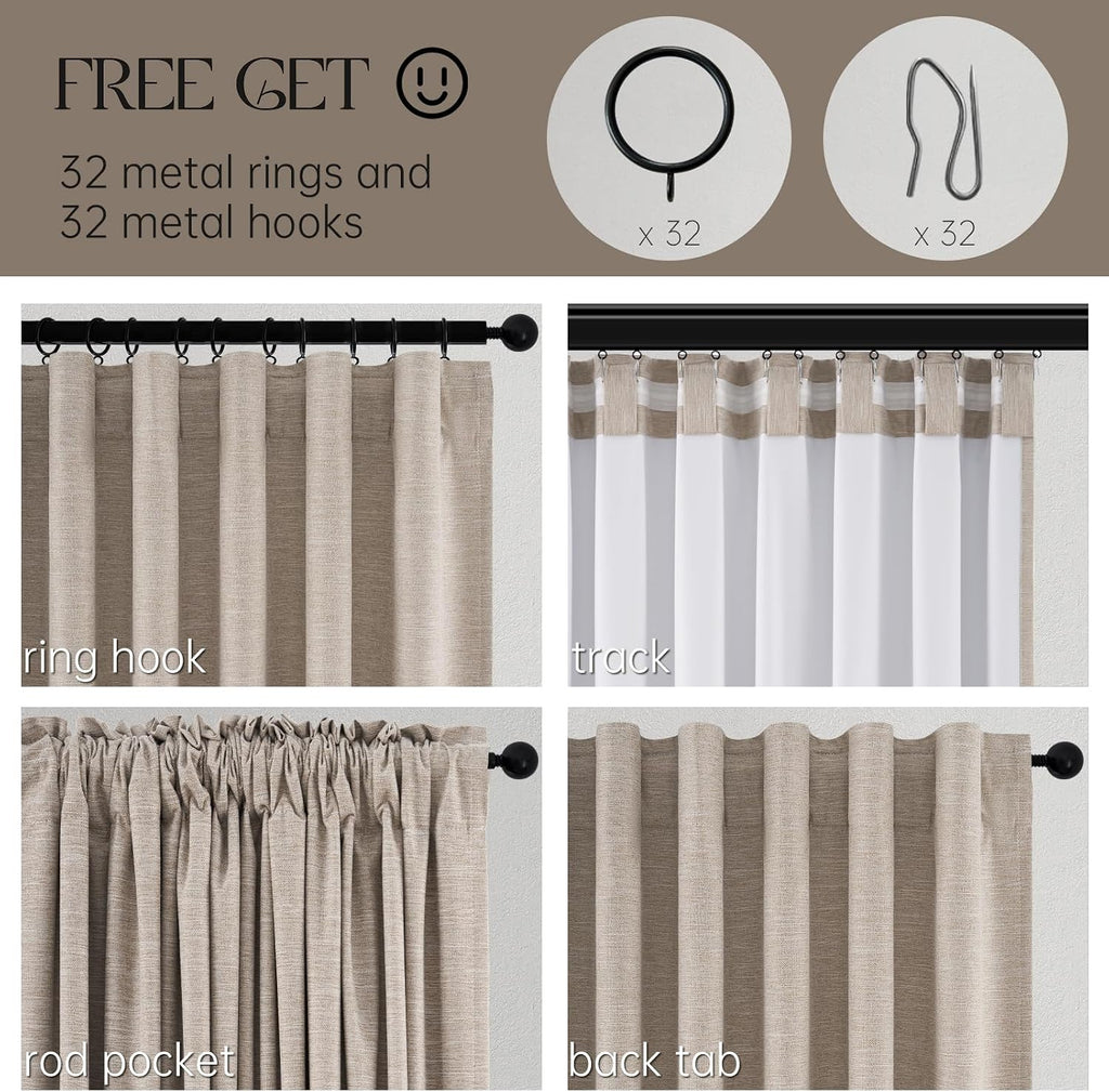 Topfinel Extra Long Linen Blackout Curtains 132 Inches Long for Bedroom Farmhouse High Ceiling Mount Track Tall Curtain with Hooks Drapes f…
