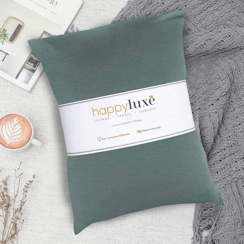 Happyluxe Odyssey Travel Pillow for Long Flights - Soft, Small, Alternative to Down and Memory Foam. 17 x 13in - Made in The USA, Sage…