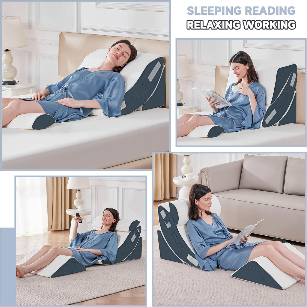 Yojoker 4PCS Orthopedic Bed Wedge Pillow Set for Sleeping, Post Surgery Foam Pillow for Body, Back and Leg, Triangle Adjustable Support Pi…