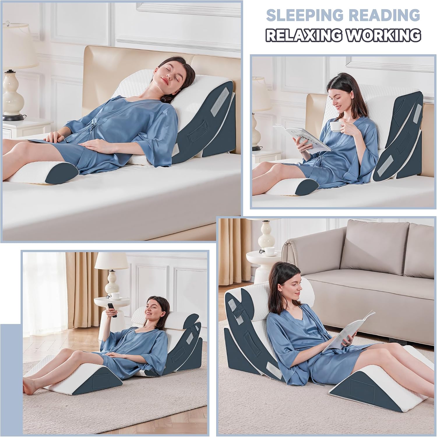 Yojoker 4PCS Orthopedic Bed Wedge Pillow Set for Sleeping, Post Surgery Foam Pillow for Body, Back and Leg, Triangle Adjustable Support Pi…