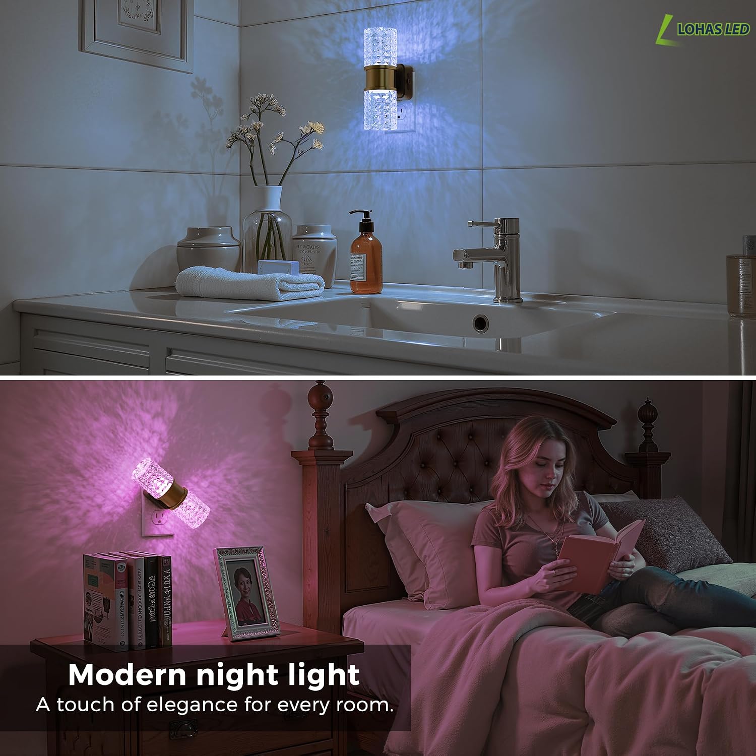 L LOHAS LED Night Light, Night Lights Plug into Wall, 10-Color RGB Change Nightlights,10/50/100LM Adjustable Automatic Nightlights Pulg…