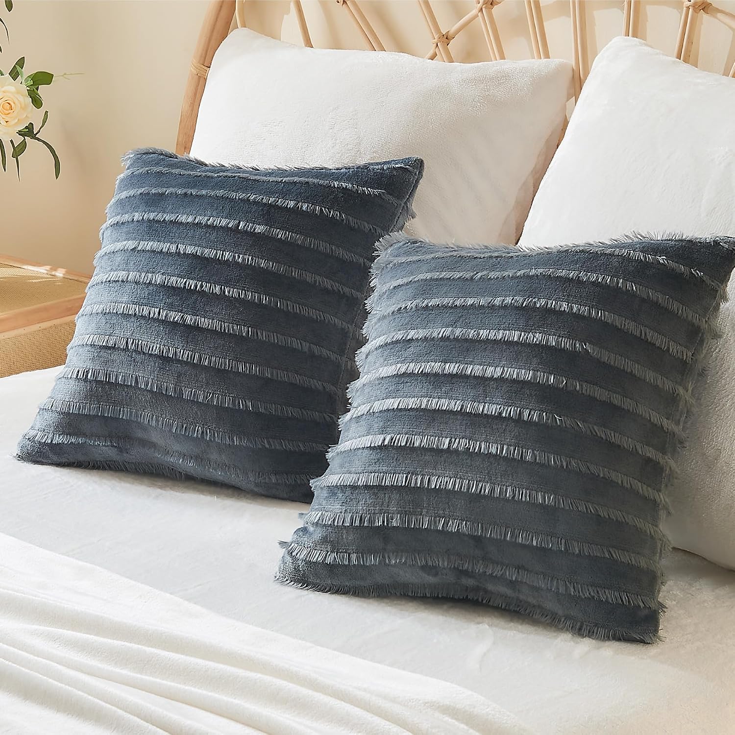 Bedelite Velvet Pillow Covers 18x18 with Zipper, 2 Pack Super Soft Square Pillow Covers for Bedroom, Sofa, Luxury Cozy Fleece Pillowcases f…