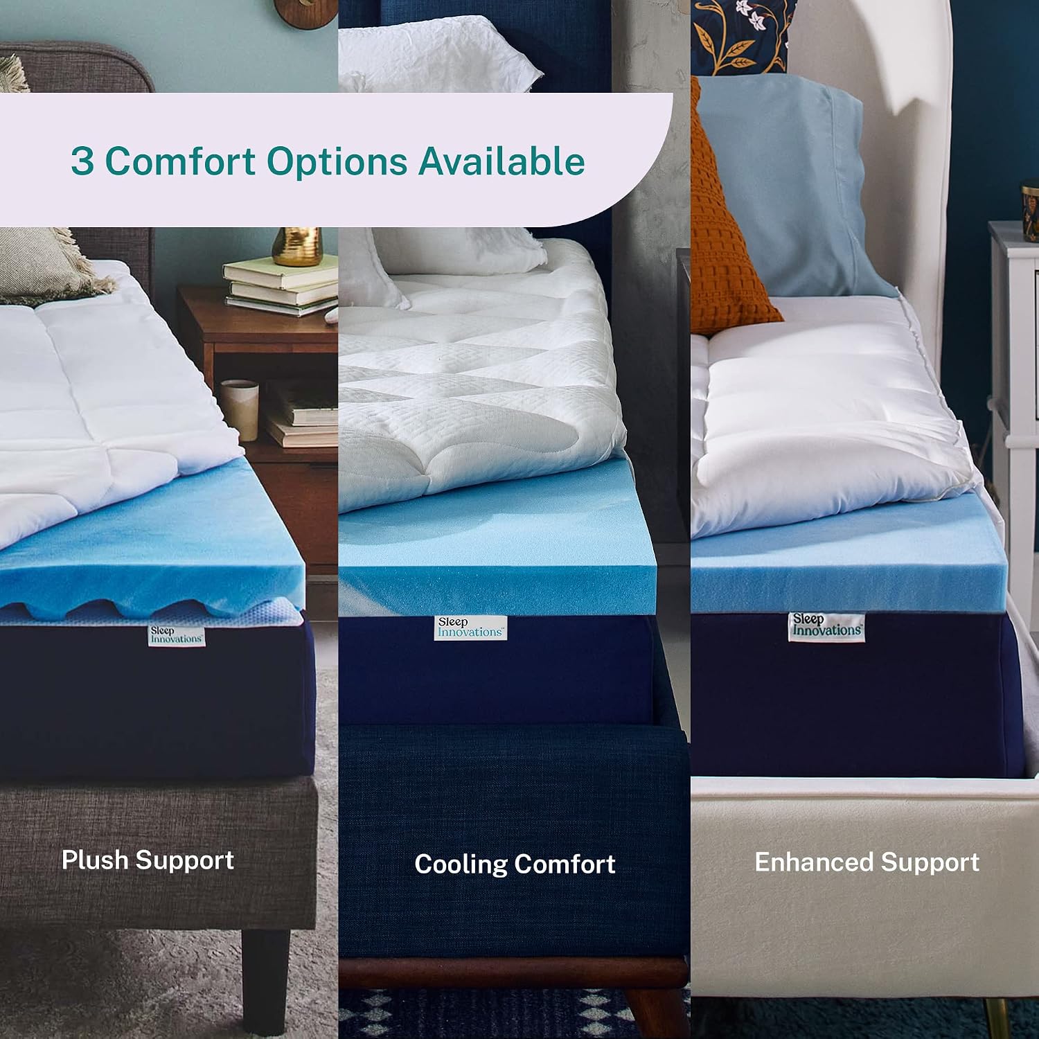 Sleep Innovations Dual Layer 4 Inch Memory Foam Mattress Topper, Queen Size, Ultra Soft Support, 3 Inch Cooling Gel Memory Foam Plus 1…