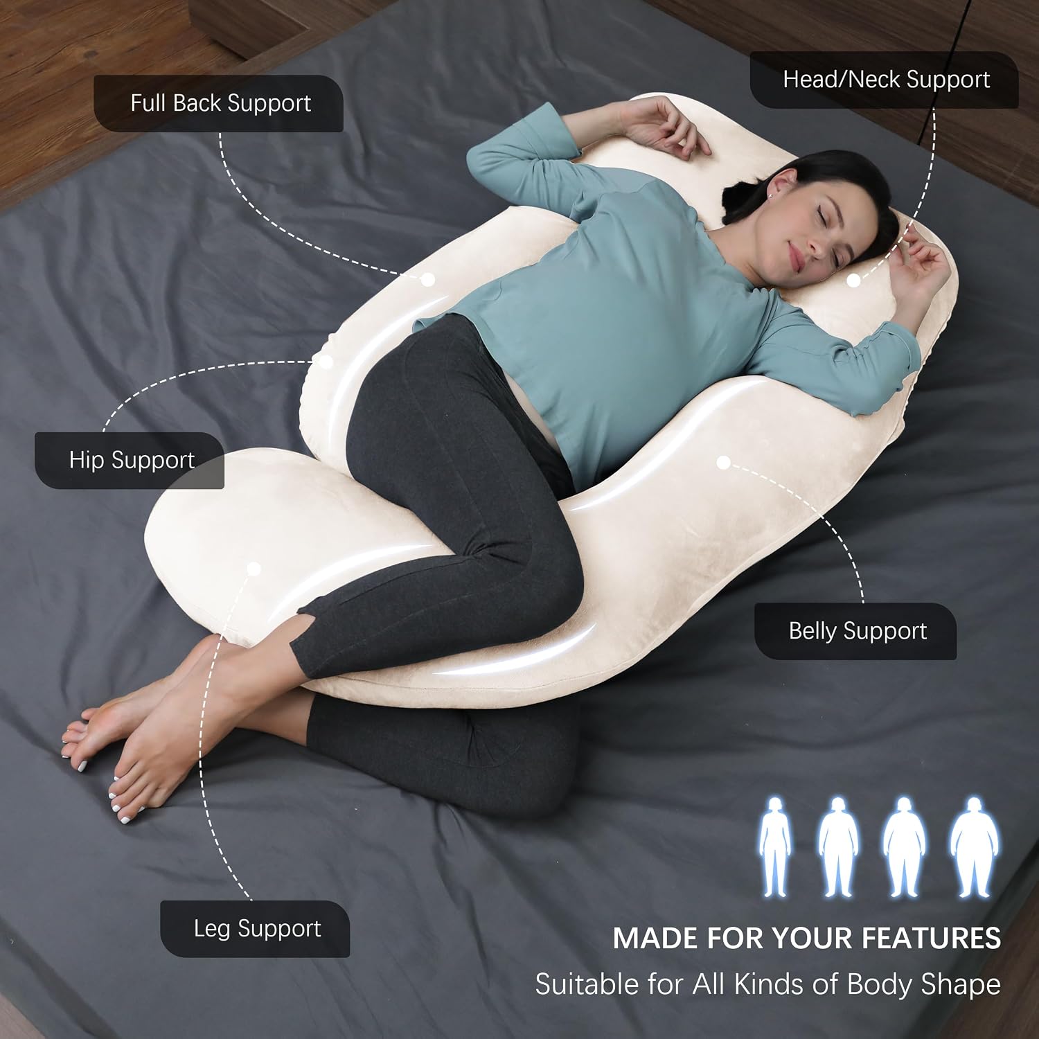 Moonpark MOON PARK Pregnancy Pillows for Sleeping - U Shaped Full Body Maternity Pillow with Removable Cover - Support for Back, Legs, Bell…