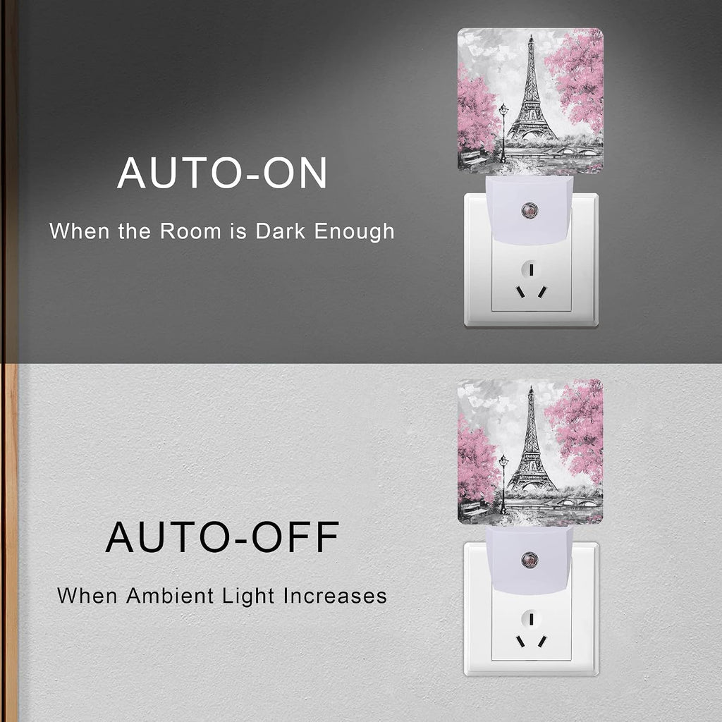 Eiffel Tower Paris Pink Flower Night Light Plug-in LED Nightlights Auto Sensor Night Lamp Dusk-to-Dawn Lamp Home Decor for Nursery…