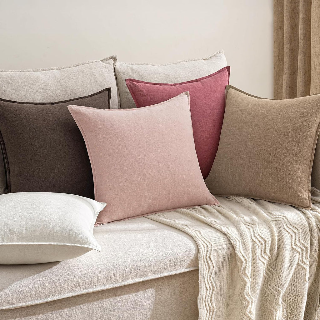 Anroduo Pack of 2 Decorative Linen Pillow Covers Dusty Rose Neutral Farmhouse Boho Soild Cushion Case Soft Accent Pillowcase for Couch Sofa…