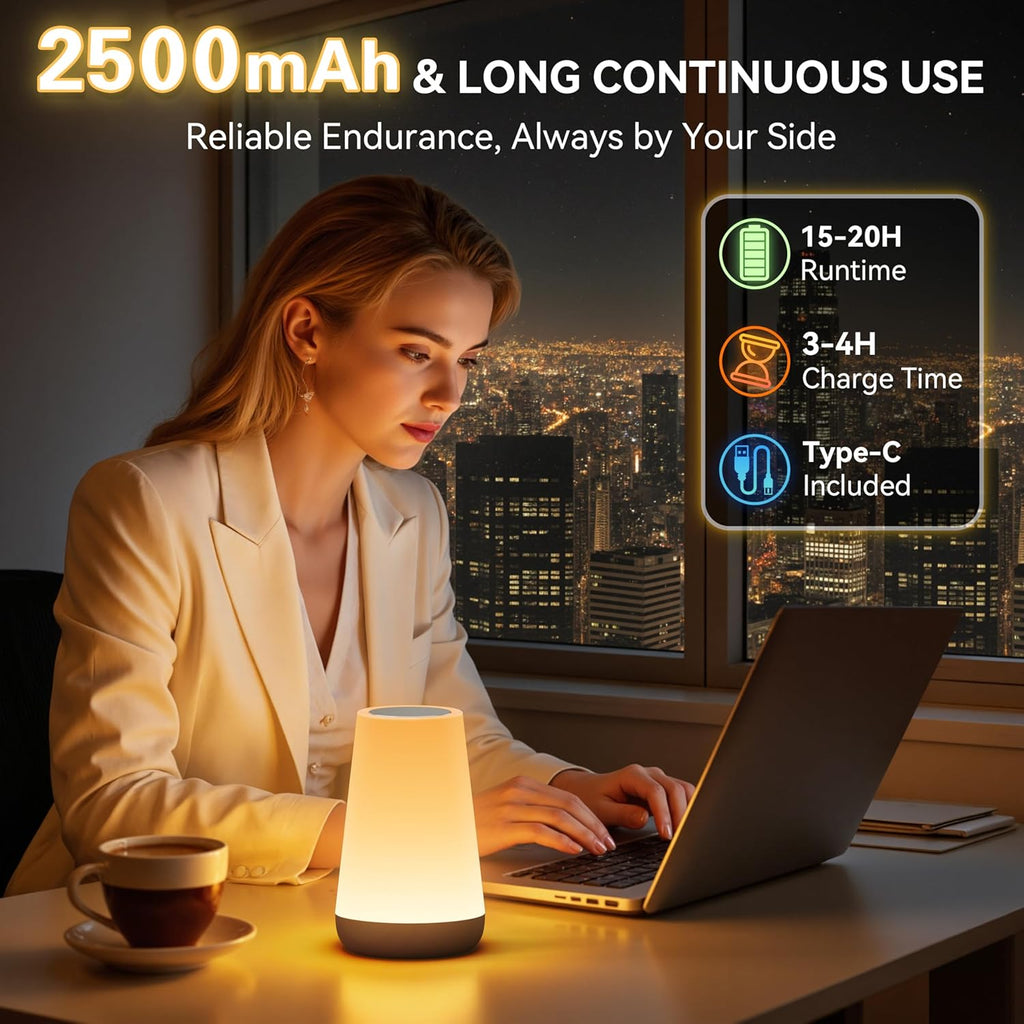 Auxmir Rechargeable LED Night Light, Touch & Remote Control Bedside Lamp with 13 Colors, 5 Brightness Levels, Portable Table Lamp for…