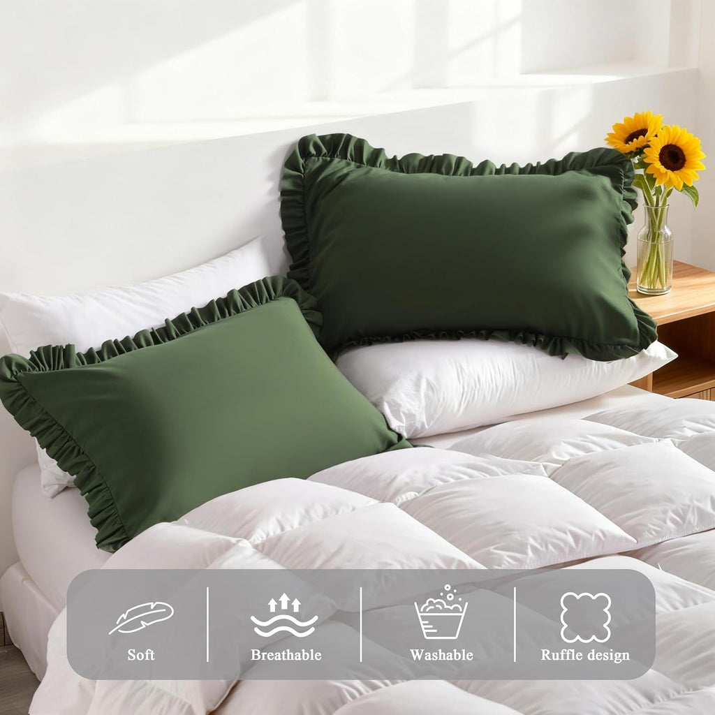 Aerlomi Ruffled Pillowcases, Queen Pillow Shams 20x30 Set of 2, Brushed Microfiber with Envelope Closure, Soft Wrinkle-Resistant, Ol…