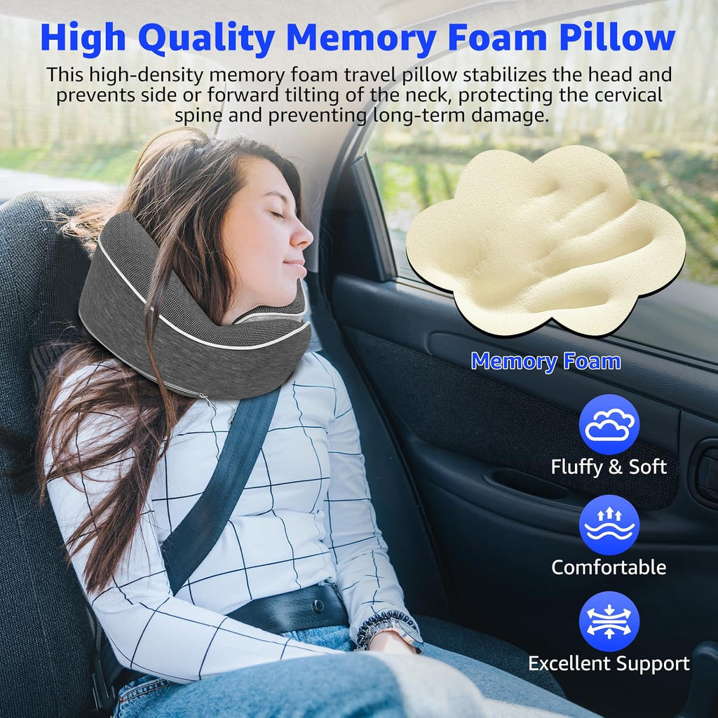 Travel Pillows for Airplanes Ergonomic Memory Foam Neck Pillow for Travel - 360° Head & Neck Support for Sleeping on Flights, Cars…