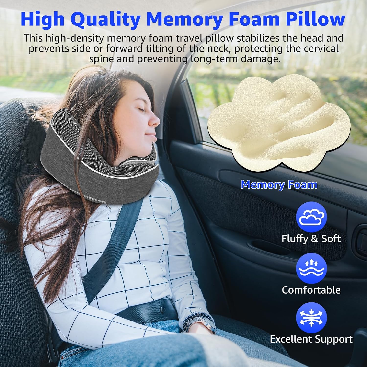 Travel Pillows for Airplanes Ergonomic Memory Foam Neck Pillow for Travel - 360° Head & Neck Support for Sleeping on Flights, Cars…