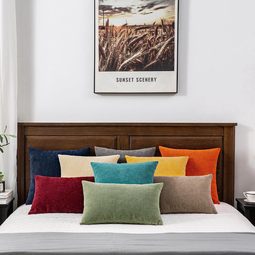 Gawamay Decorative Square Throw Pillow Covers 18"x18" Inch Set of 2, Super Soft Chenille Pillows Farmhouse Fall Pillowcase for Living Room…