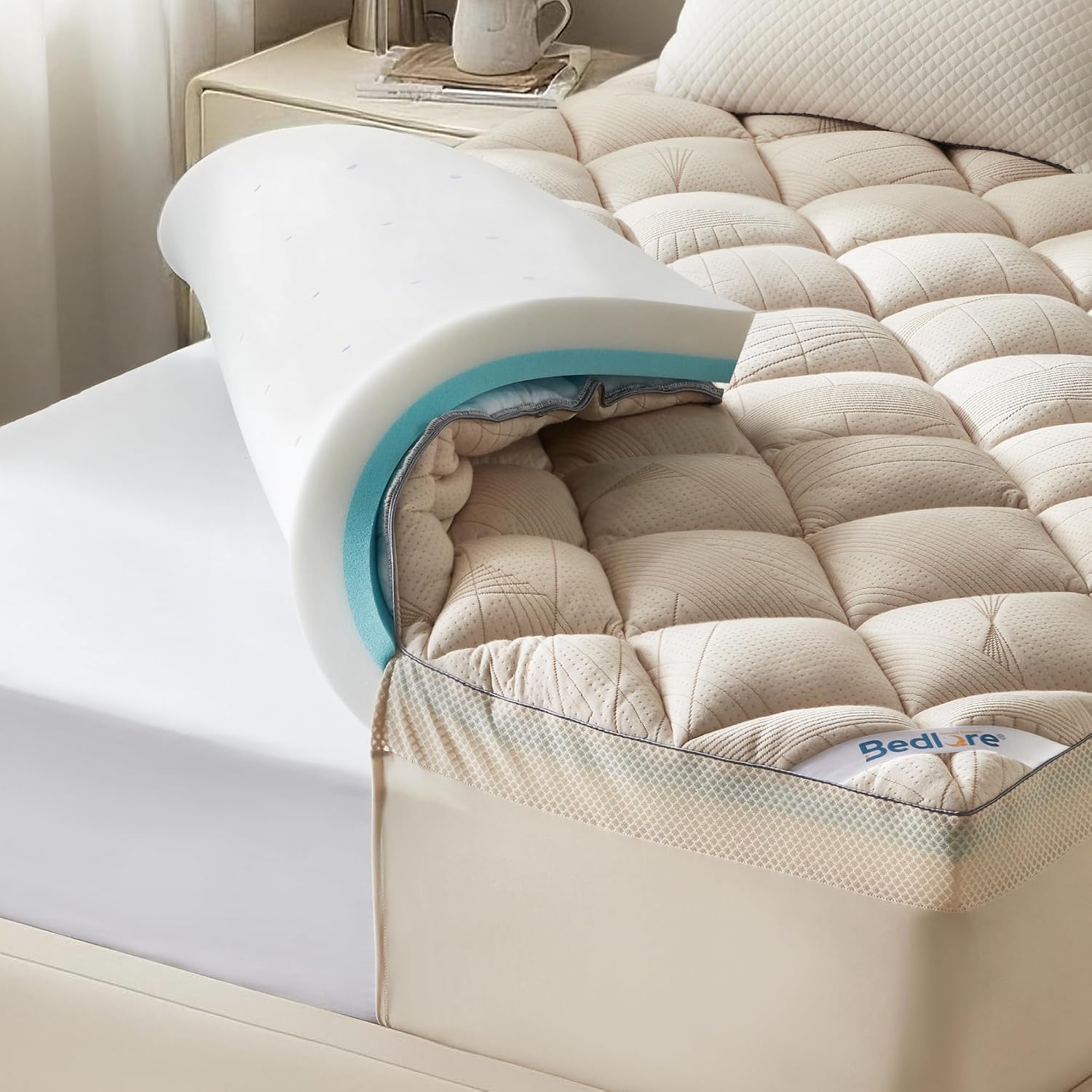 Bedlore 4-Inch California King Mattress Topper for Back Pain - Dual Layer Medium Support (2" Gel Memory Foam + 2" Cooling Fluffy Pillow…