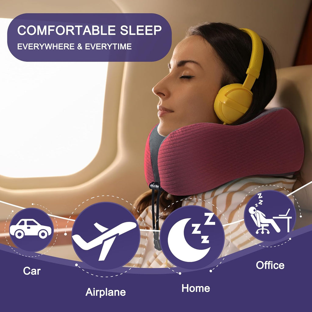 napfun Neck Pillow for Traveling, Upgraded Travel Neck Pillow for Airplane 100% Pure Memory Foam Travel Pillow for Flight Headrest Sleep…
