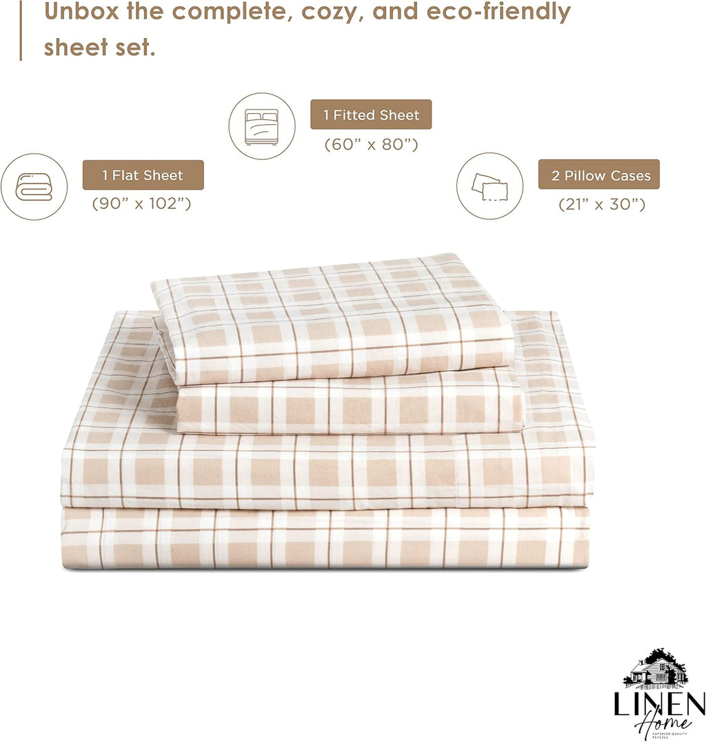 Linen Home Cotton Lyocell Blend Percale Sheet Set Queen Size - 4 Piece Deep Pocket Bedding, Pre-Washed & Shrunk, Crisp Cooling Fabric…