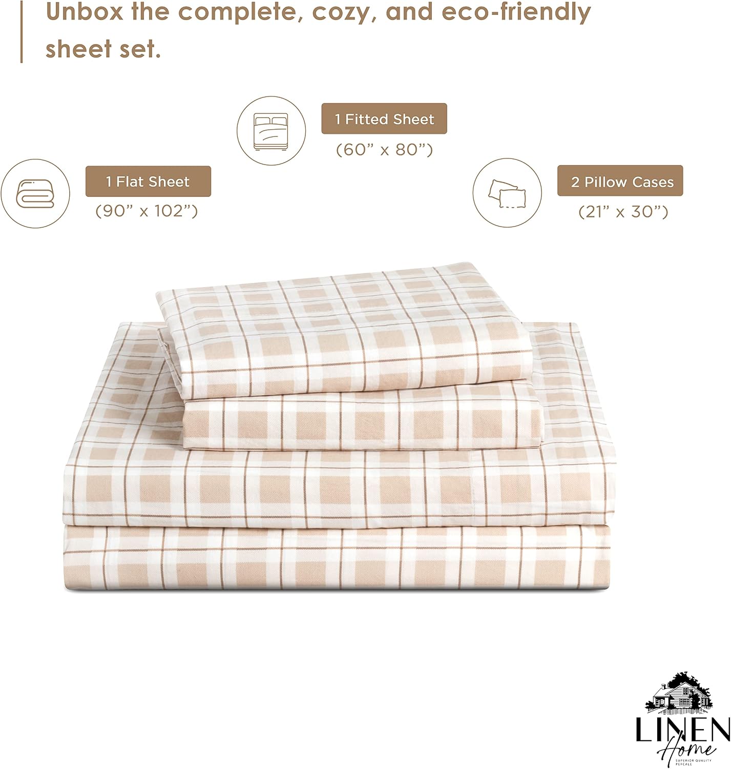Linen Home Cotton Lyocell Blend Percale Sheet Set Queen Size - 4 Piece Deep Pocket Bedding, Pre-Washed & Shrunk, Crisp Cooling Fabric…