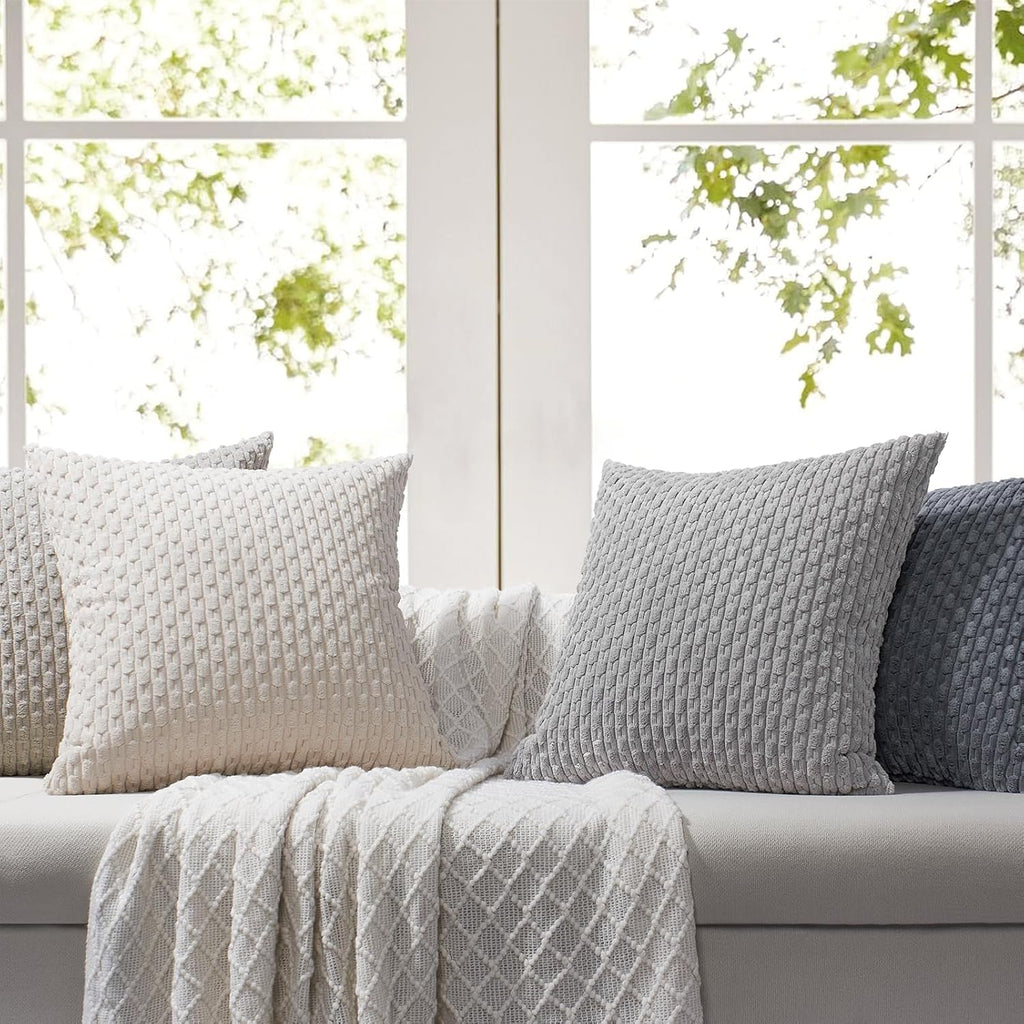 Softalker Throw Pillow Covers 20x20 Inch, Set of 4, Soft Corduroy Boho Stripe Decorative Pillow Cover, Couch Fluffy Pillow Cover for…