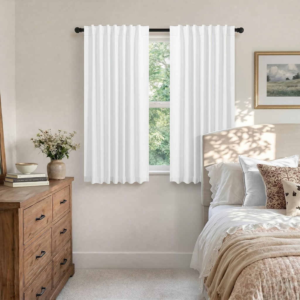 Pitalk Short Blackout Curtains 54 Inch Length 2 Panels for Bedroom White Linen Textured Black Out Country Farmhouse Curtains for Small Bath…