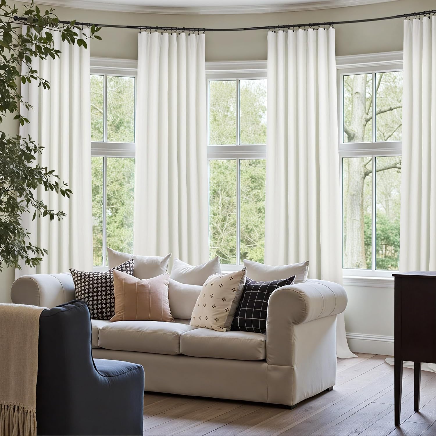 Pitalk Ivory 100% Blackout Curtains 96 Inches Long 2 Panels Farmhouse Style Bedroom Windows Viral Basic Curtains for Living Room Black Out…