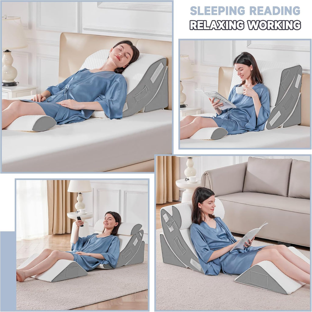 Yojoker 4PCS Orthopedic Bed Wedge Pillow Set for Sleeping, Post Surgery Foam Pillow for Body, Back and Leg, Triangle Adjustable Support Pi…