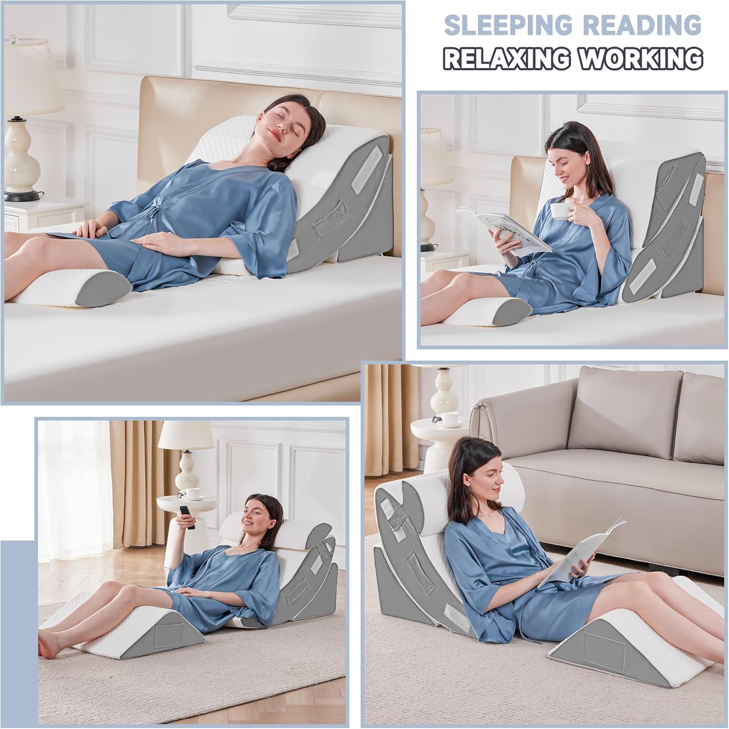 Yojoker 4PCS Orthopedic Bed Wedge Pillow Set for Sleeping, Post Surgery Foam Pillow for Body, Back and Leg, Triangle Adjustable Support Pi…