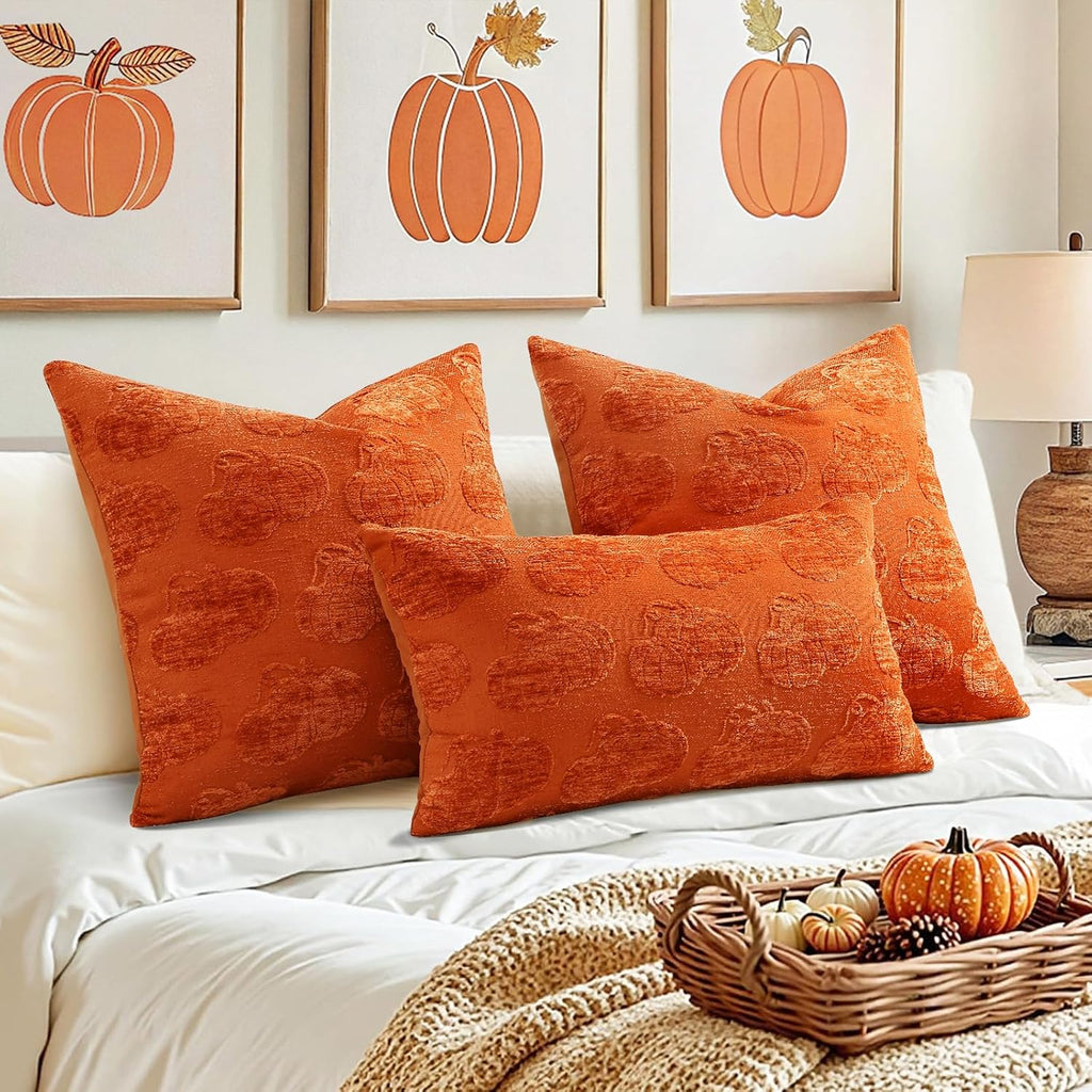 decorUhome Decorative Two Rust Pumpkins Thanksgiving Throw Pillow Covers 18x18 Set of 2, Soft Chenille Jacquard Farmhouse Textured Pillow…