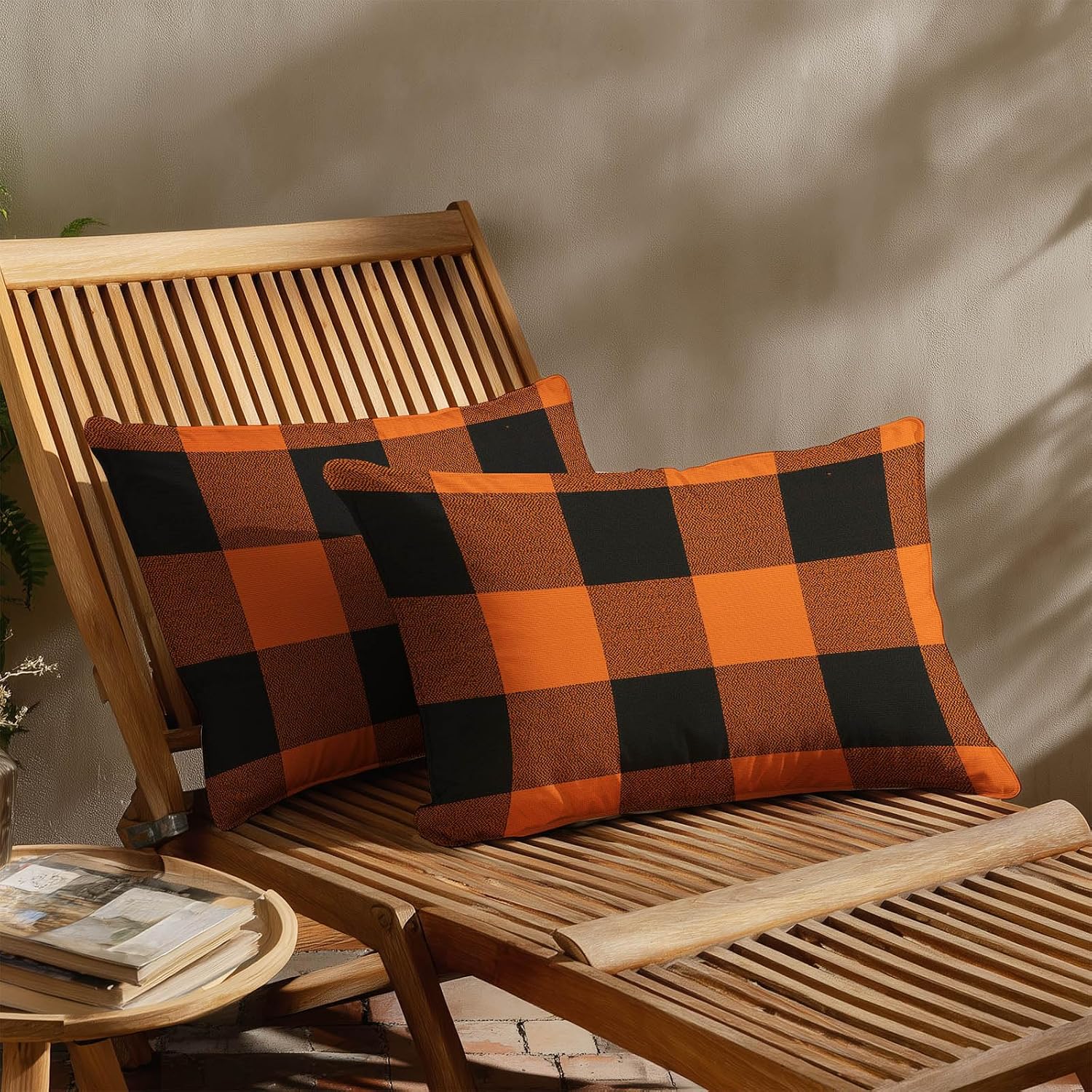 HOMETITUTE Pillow Covers Decorative Pack of 2 Satin 12x20 Inch Orange Black Buffalo Plaid Art Lumbar Throw Pillow Cases for Sofa Couch…